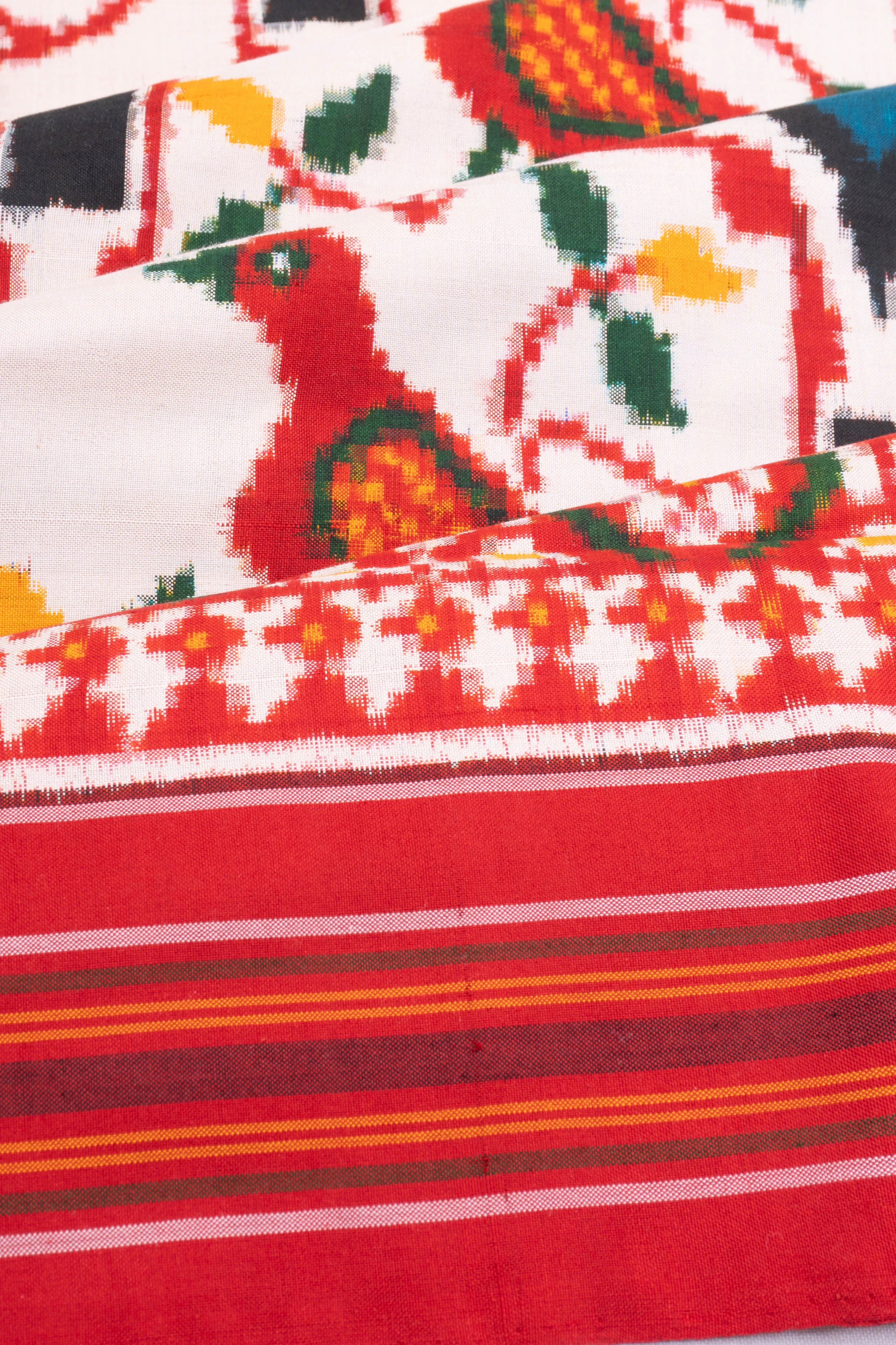 Pochampally Silk Double Ikat White Saree