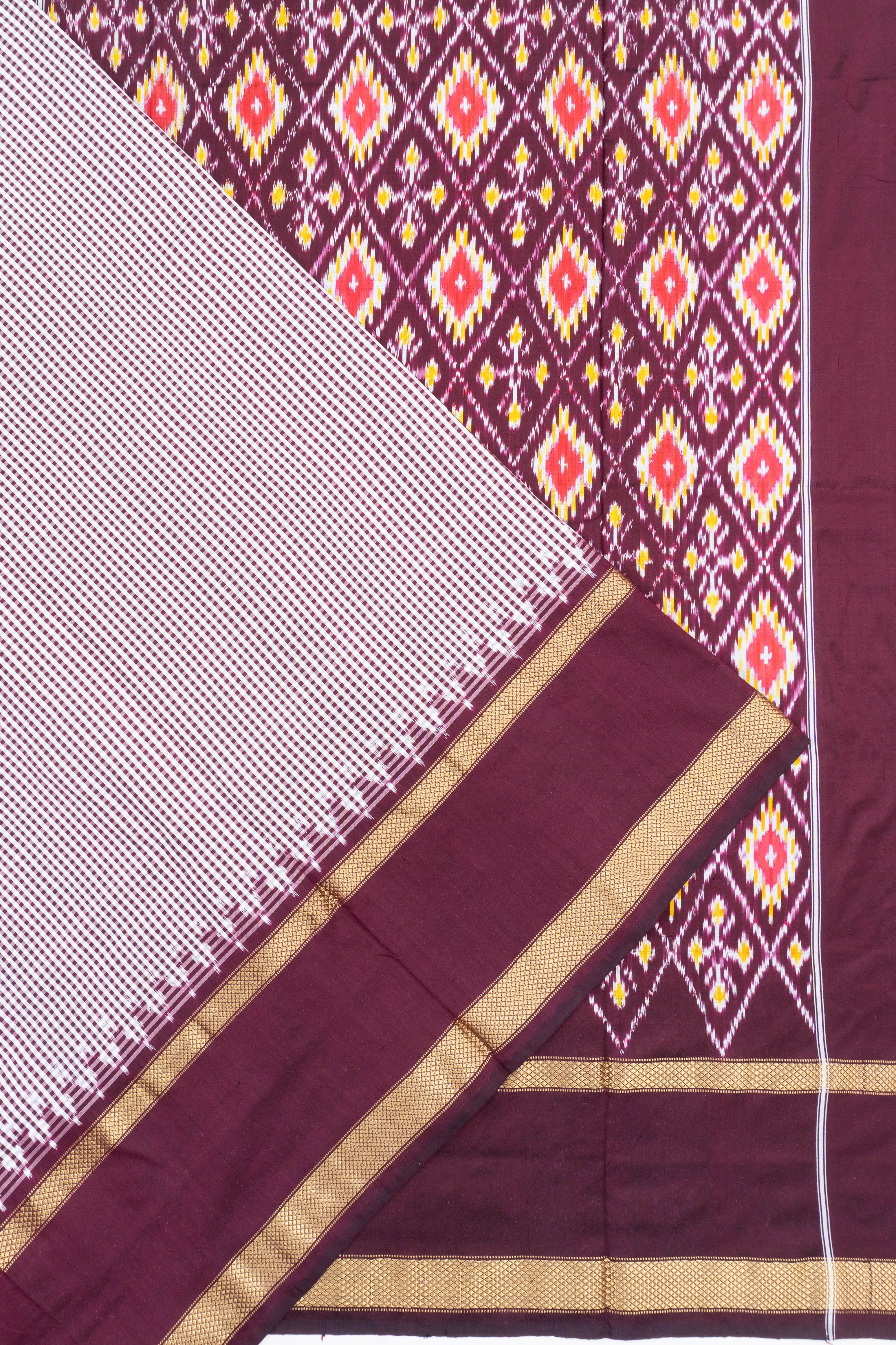 Pochampally Silk Ikat Checks White Saree