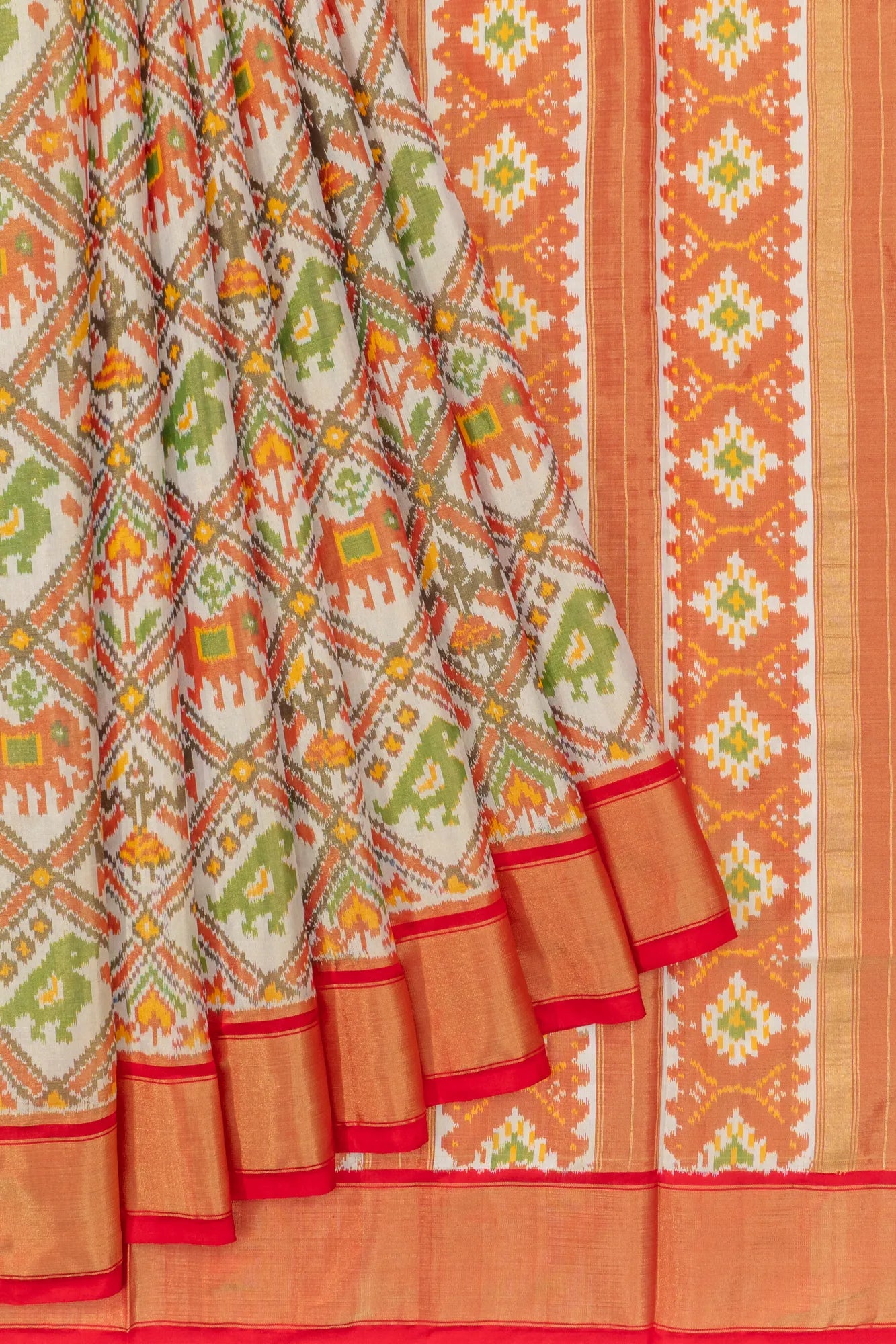 Pochampally Silk Ikat Off White Saree