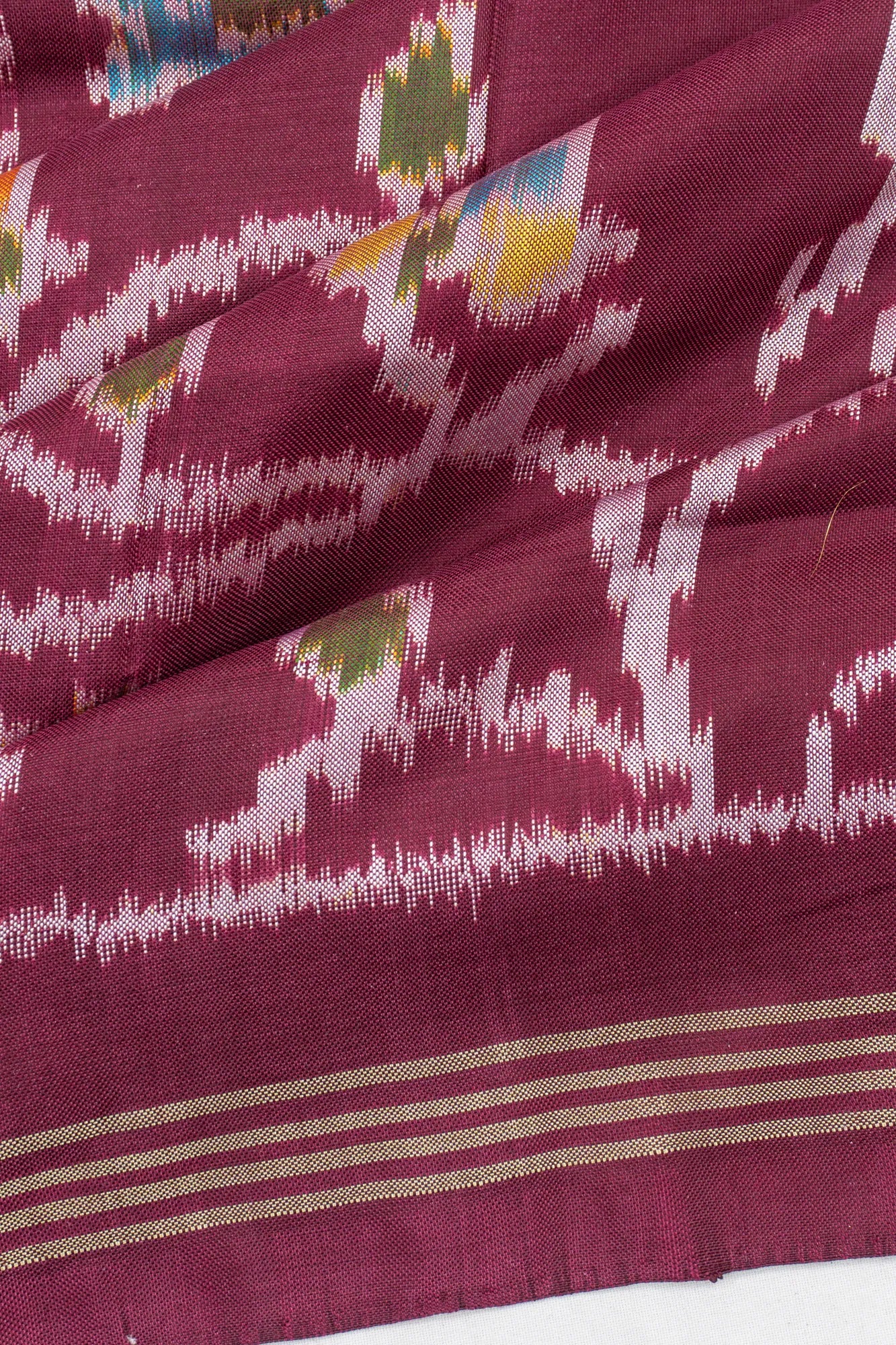 Pochampally Silk Ikat Burgundy Saree With Pichwai Motifs