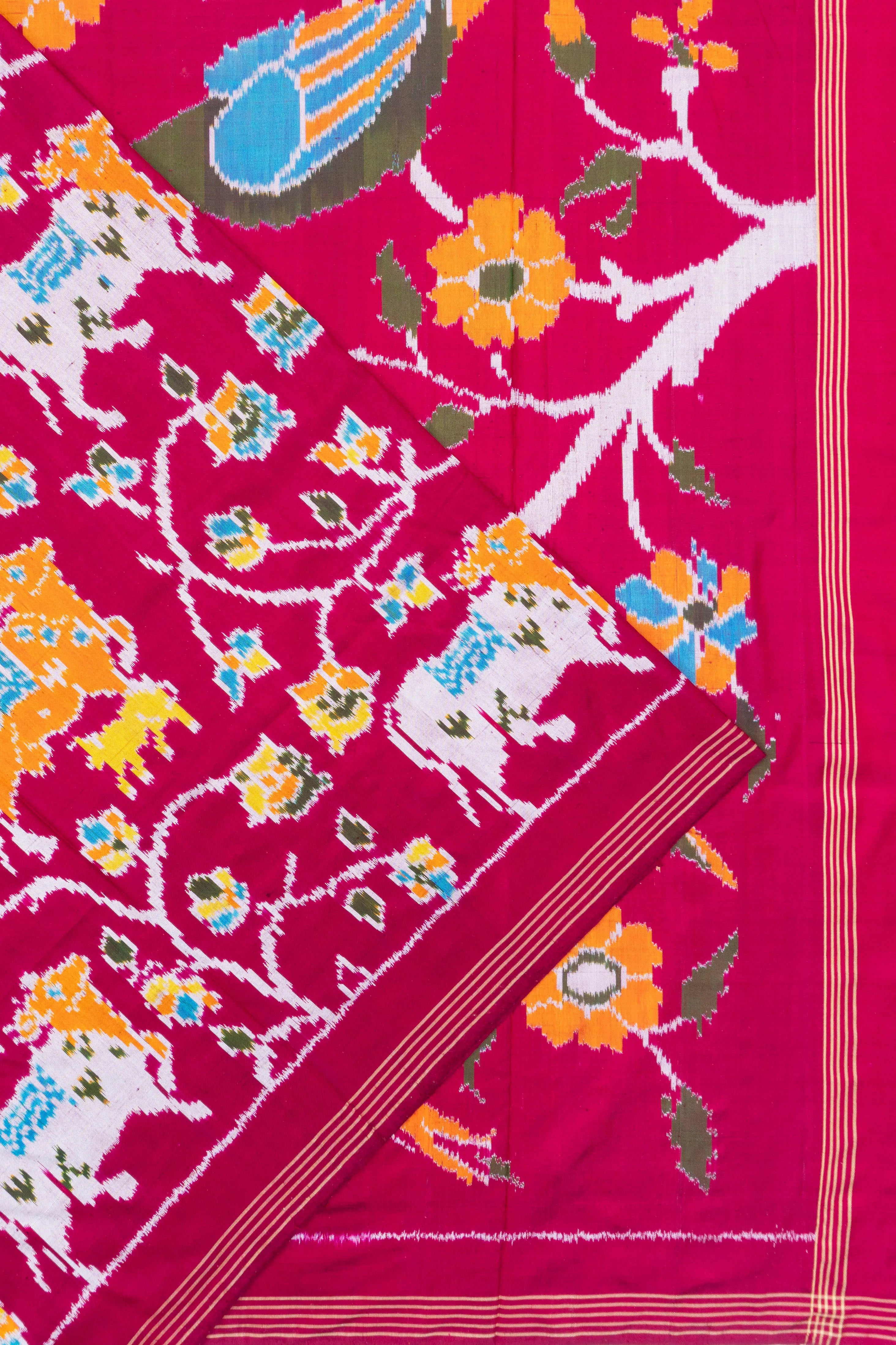 Pochampally Silk Ikat Pink Saree With Pichwai Motif