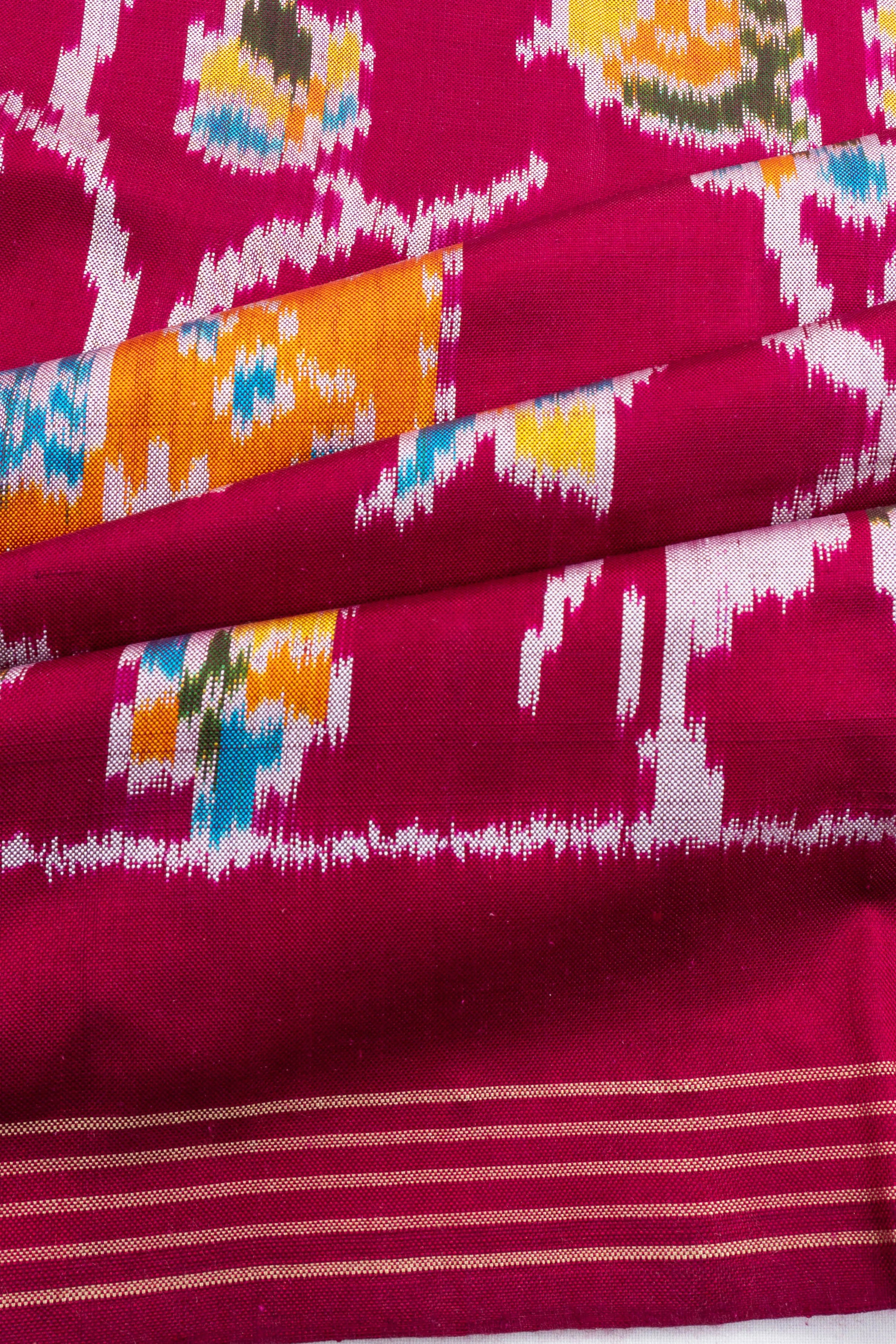 Pochampally Silk Ikat Pink Saree With Pichwai Motif