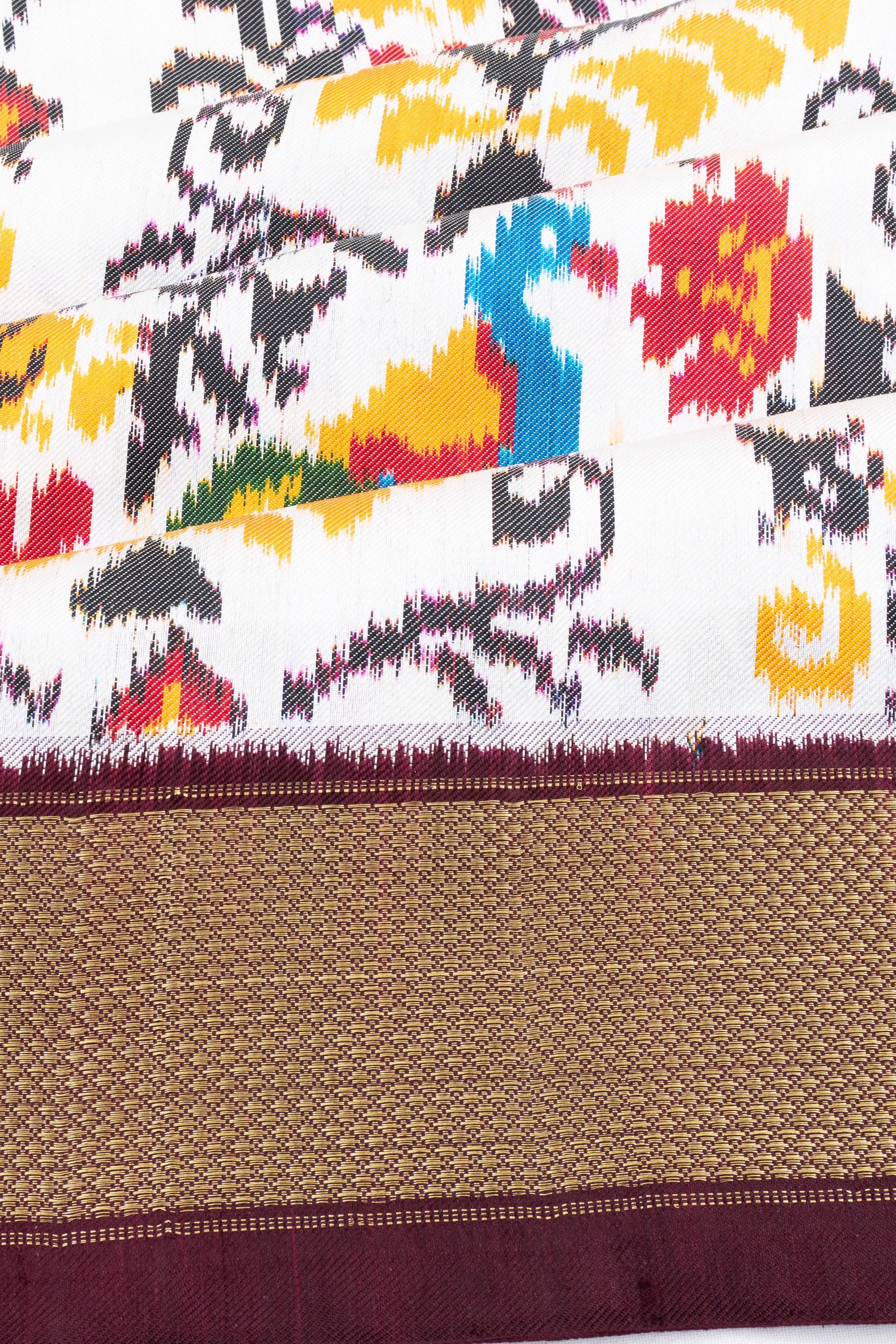 Pochampally Silk Ikat White Saree