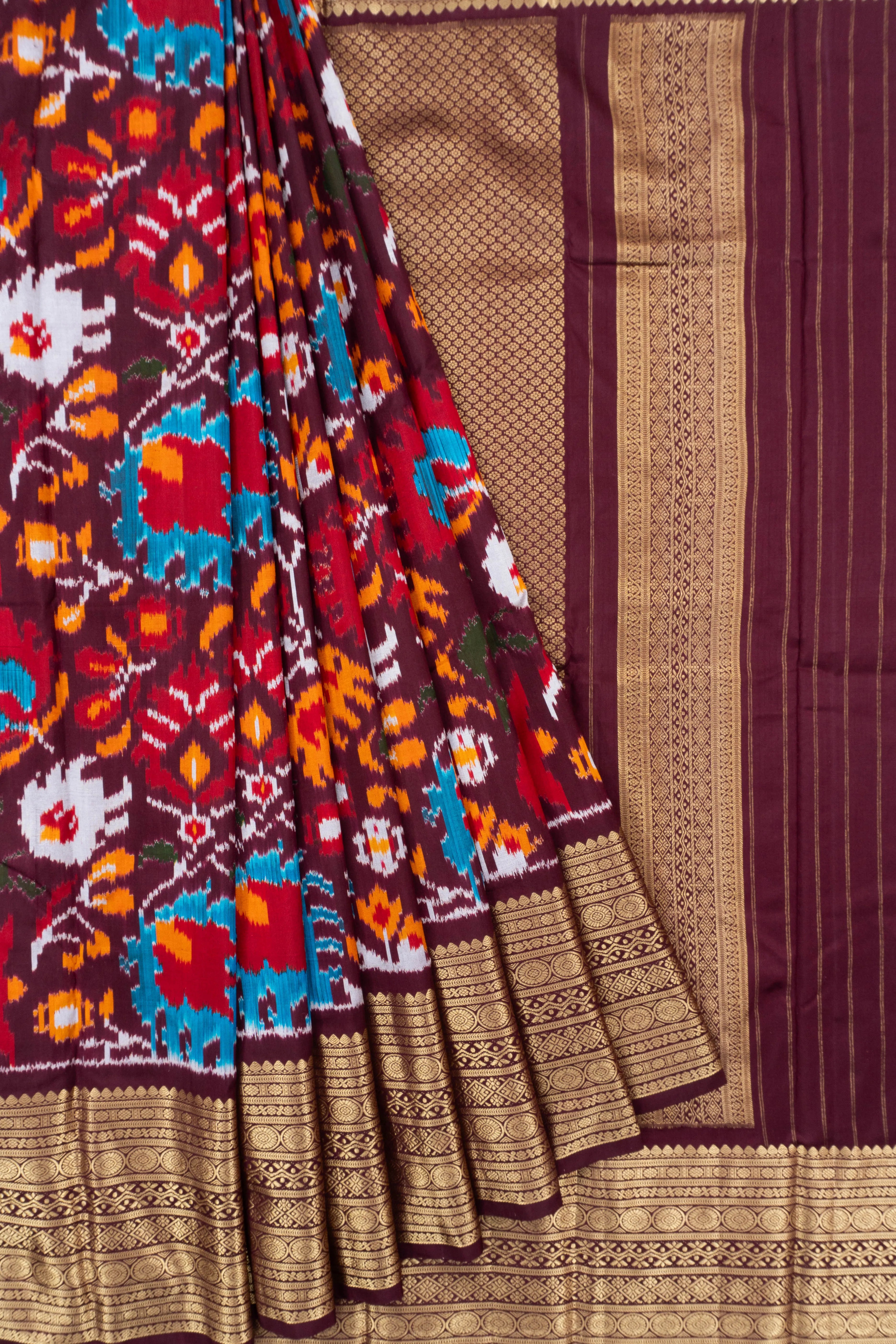 Kanchipuram Silk Ikat Maroon Saree