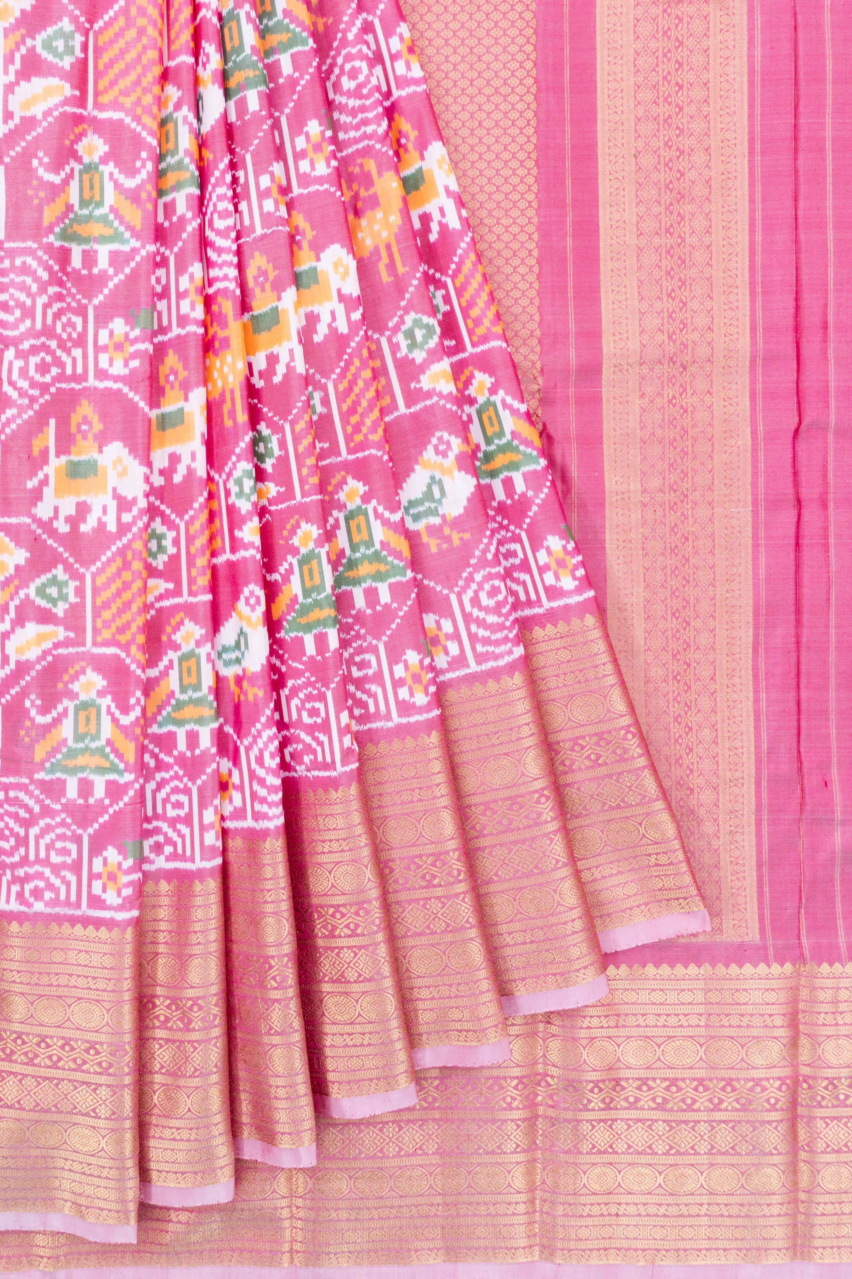Kanchipuram Silk Ikat Baby Pink Saree