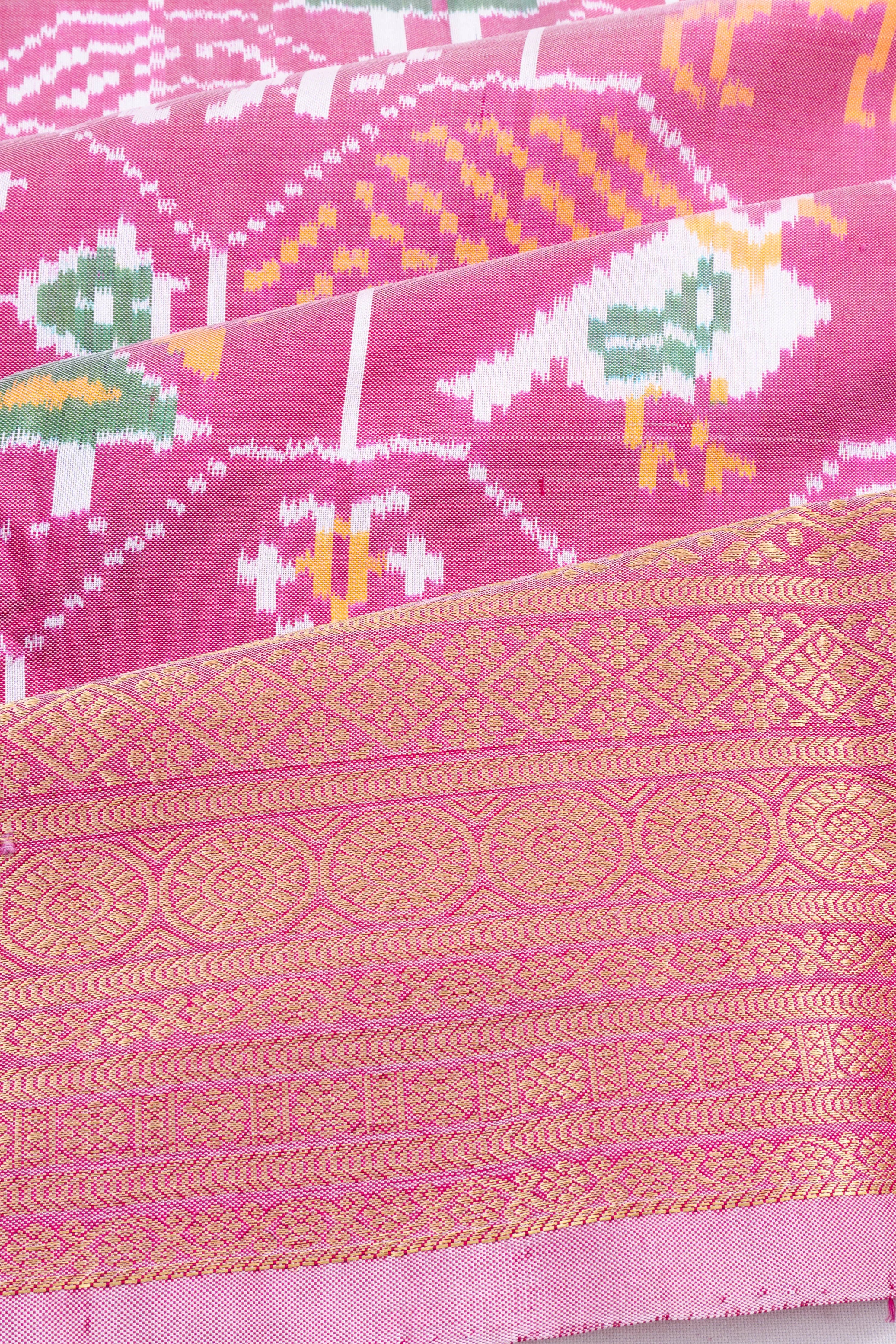Kanchipuram Silk Ikat Baby Pink Saree