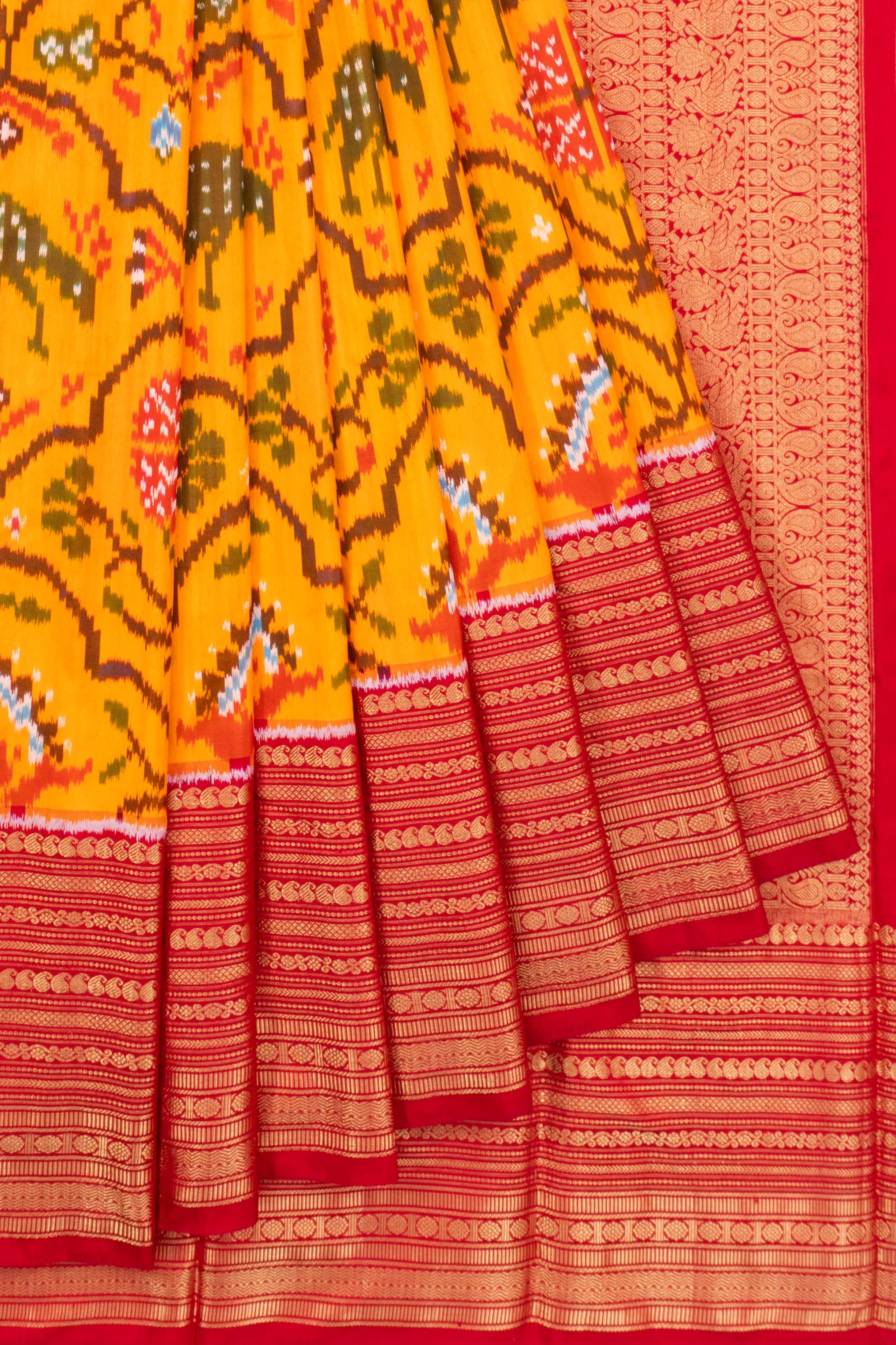 Kanchipuram Silk Ikat Yellow Saree
