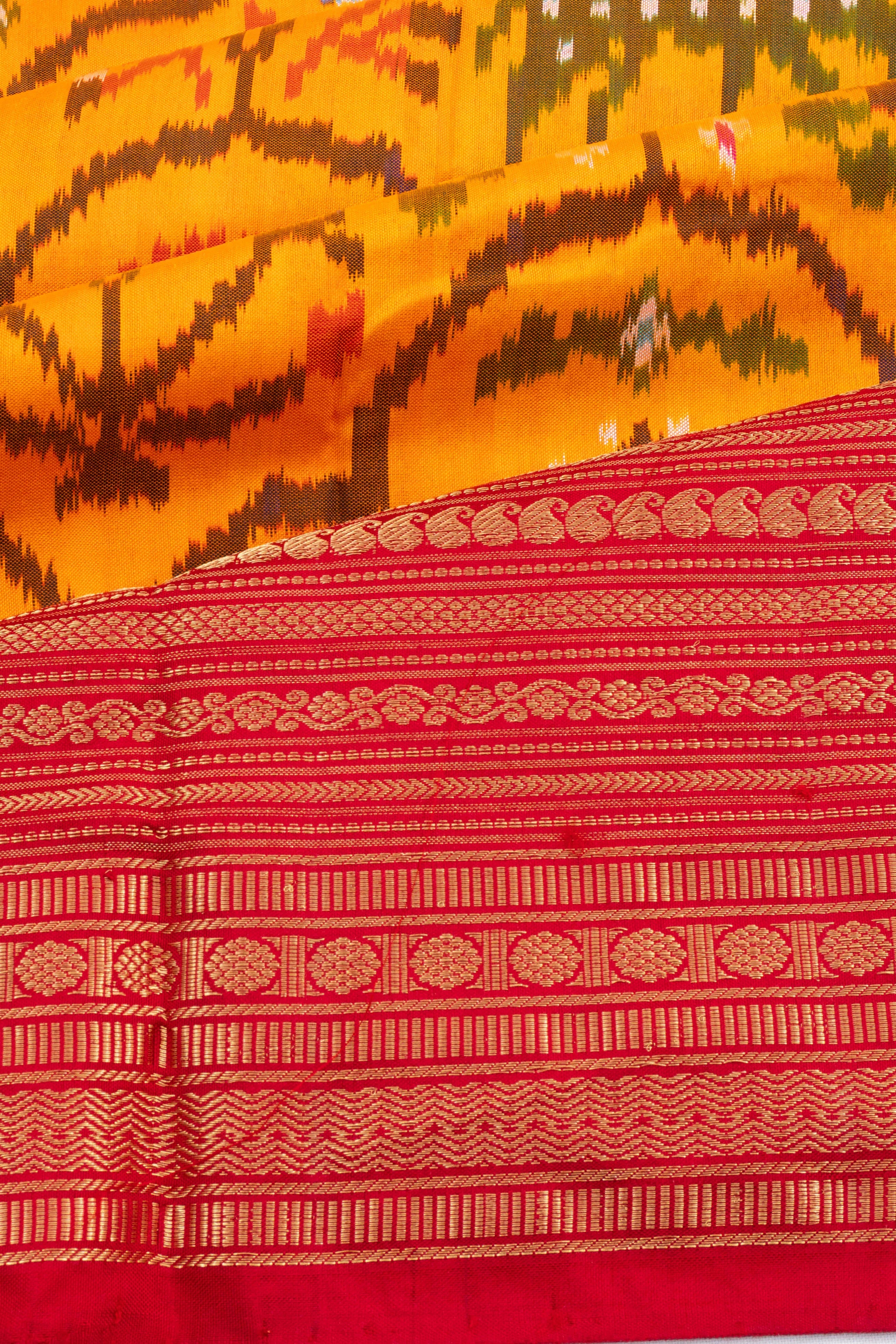 Kanchipuram Silk Ikat Yellow Saree