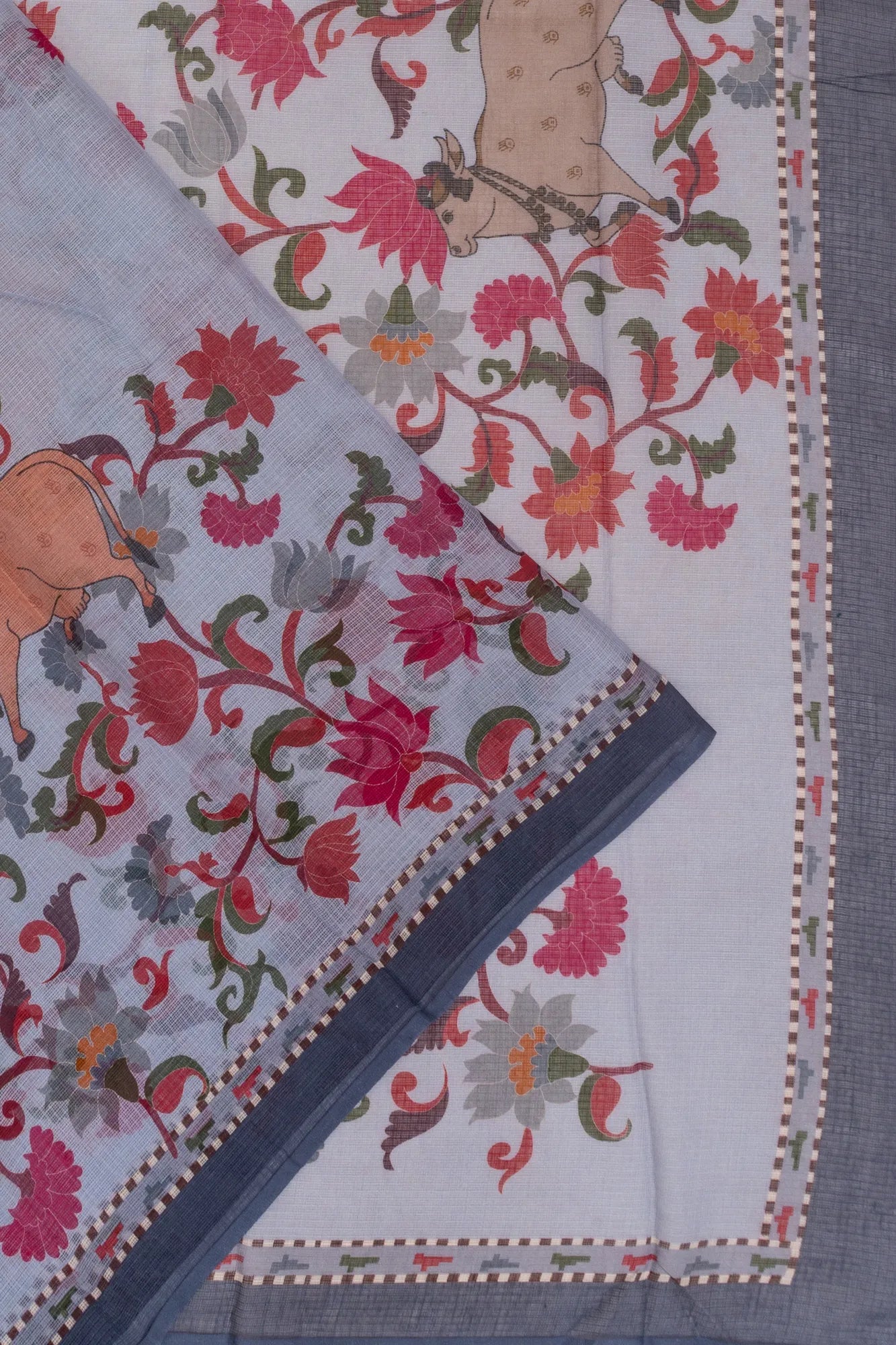 Kota Cotton Kalamkari Printed Blue Saree