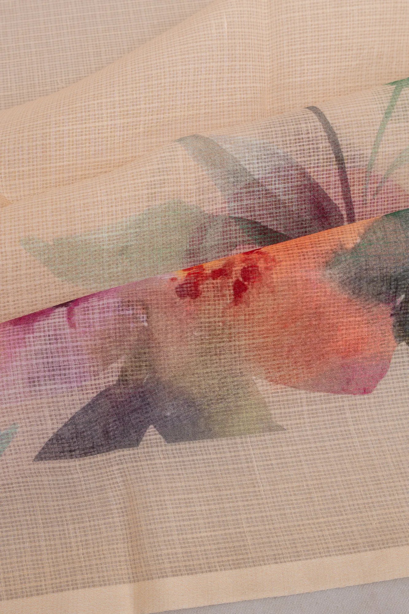 Kota Cotton Floral Printed Peach Saree