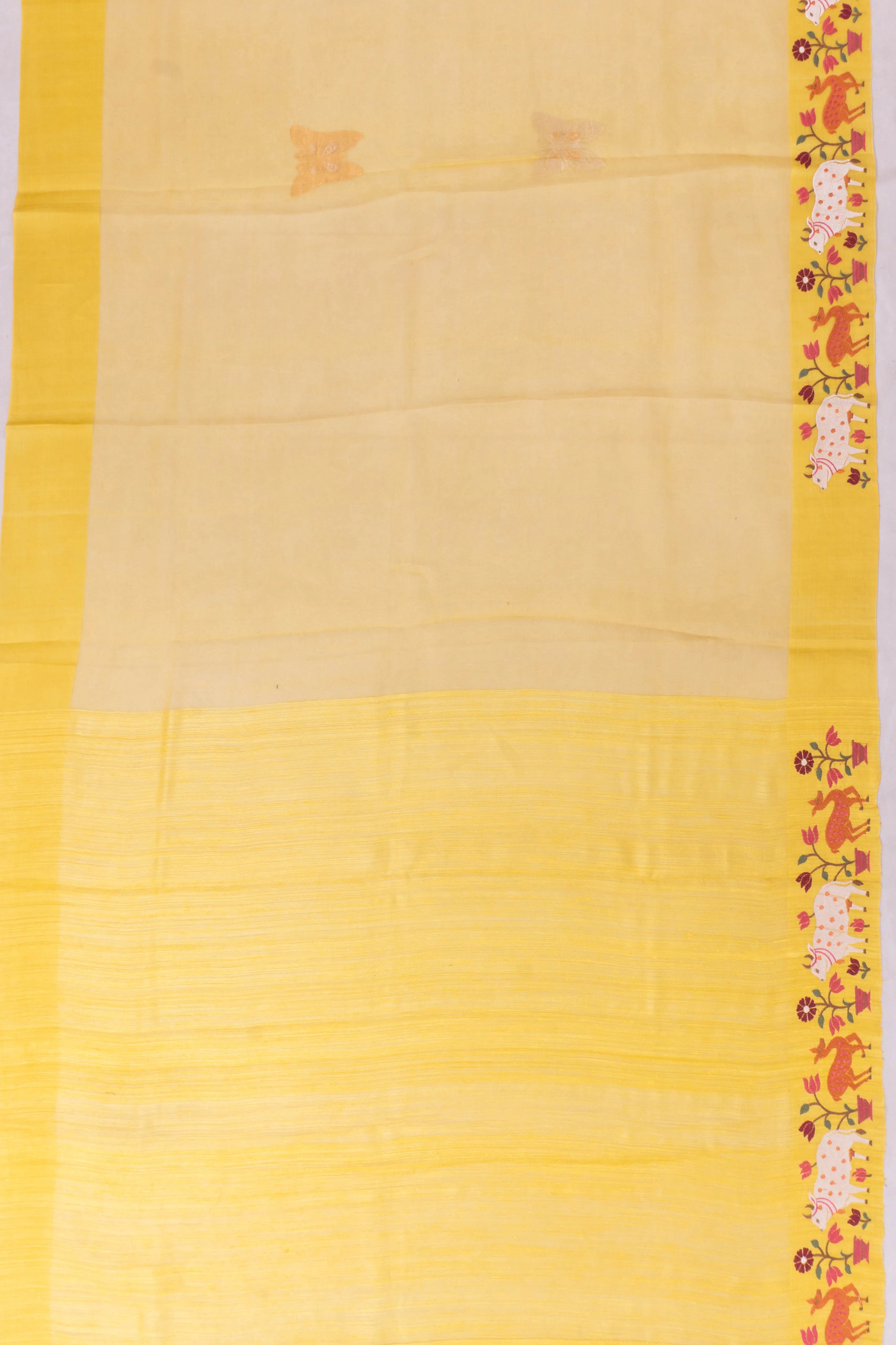 Organza Butta Yellow Saree With Embroidery Border