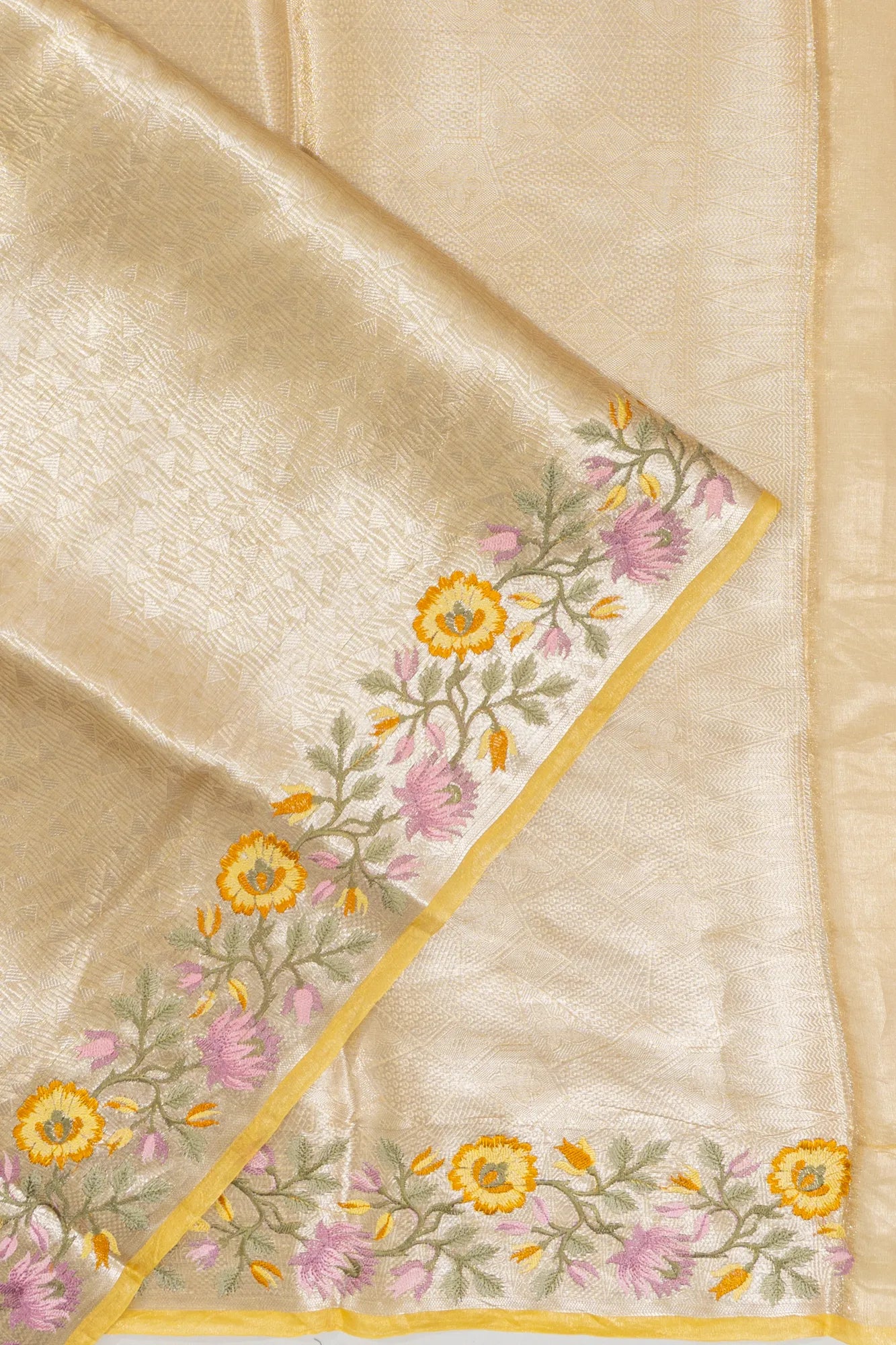 Banarasi Silk Tissue Brocade Yellow Saree With Embroidery Border