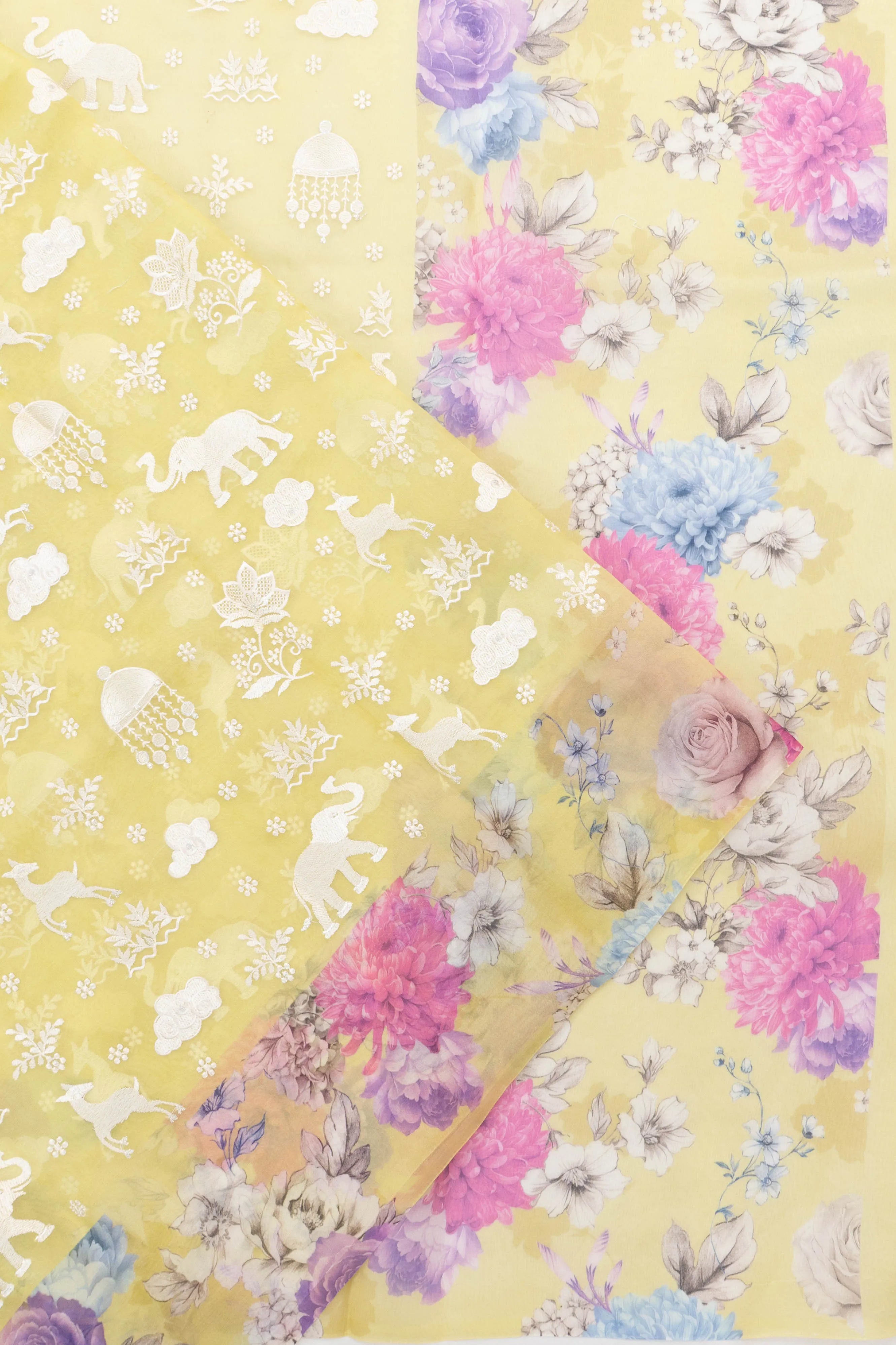 Organza Embroidery Butta Yellow Saree