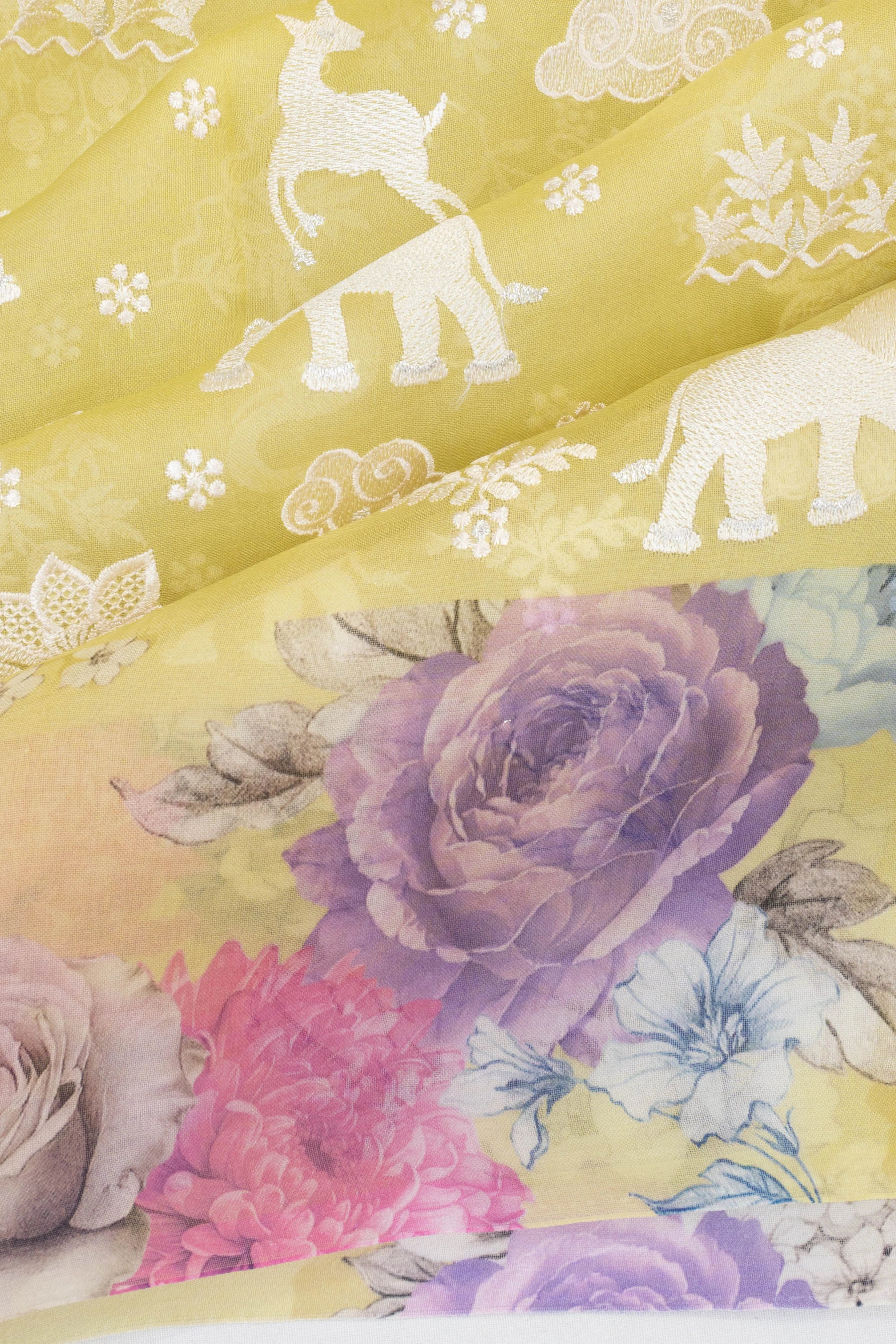 Organza Embroidery Butta Yellow Saree