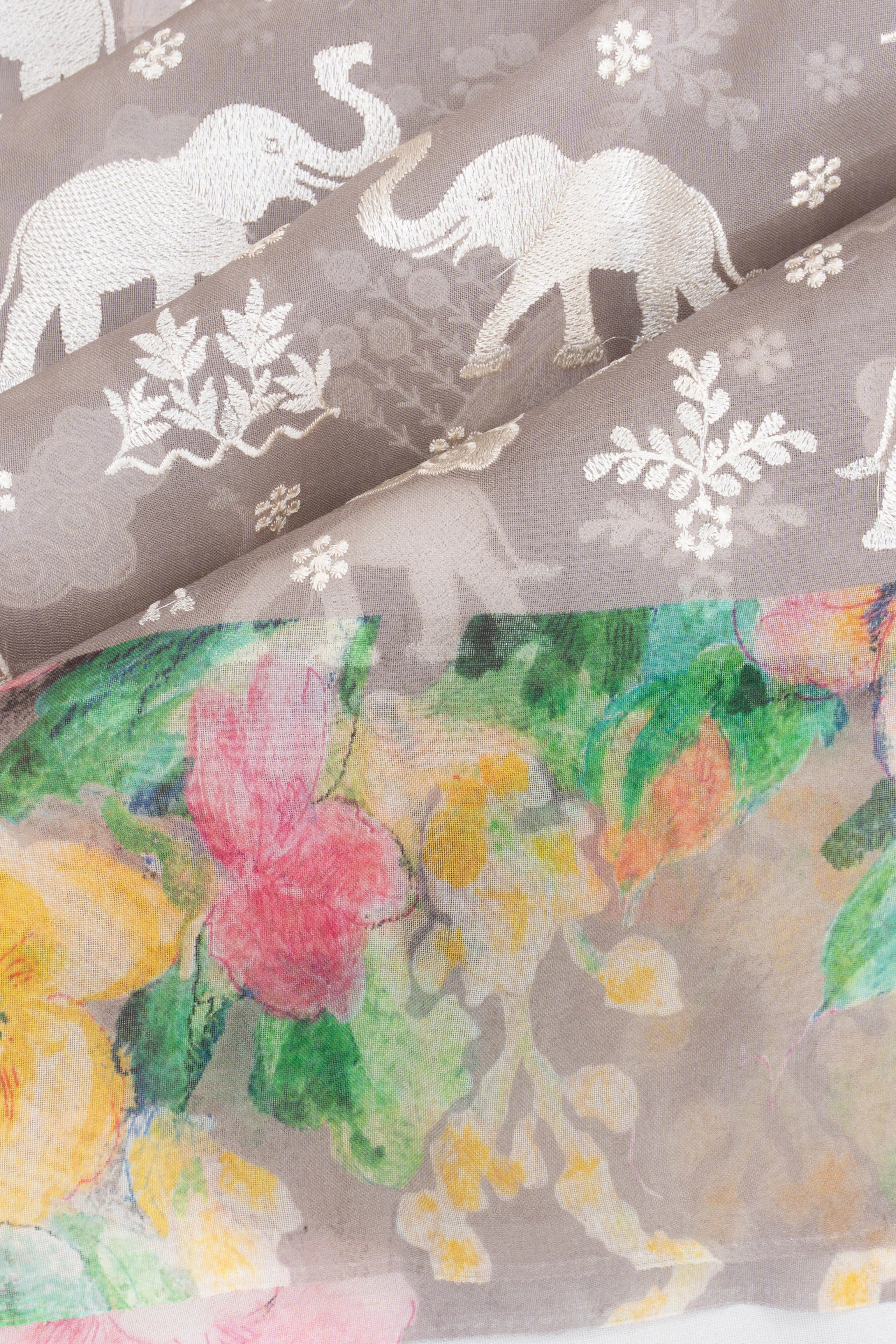Organza Embroidery Butta Grey Saree