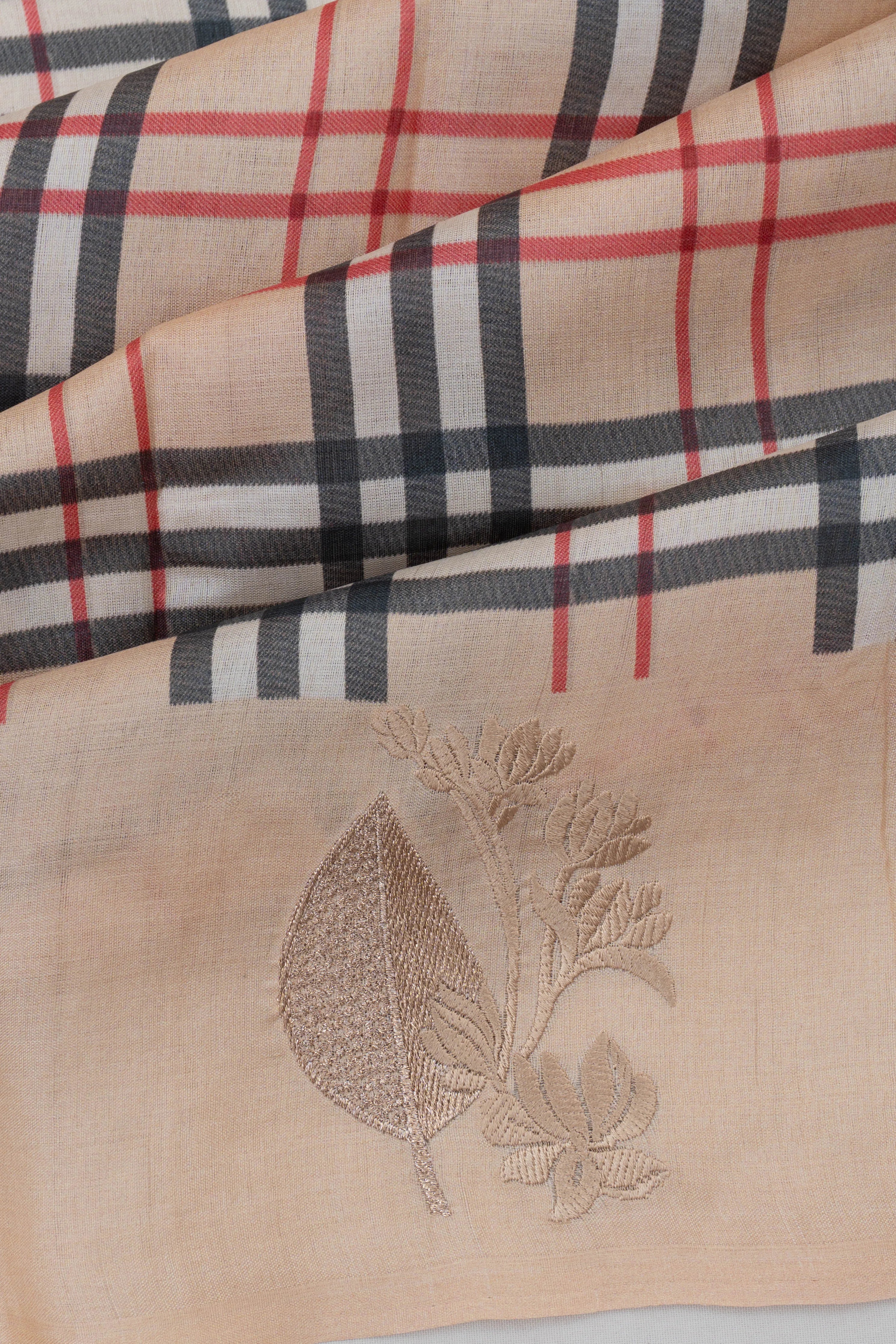 Soft Tussar Checks Beige Saree
