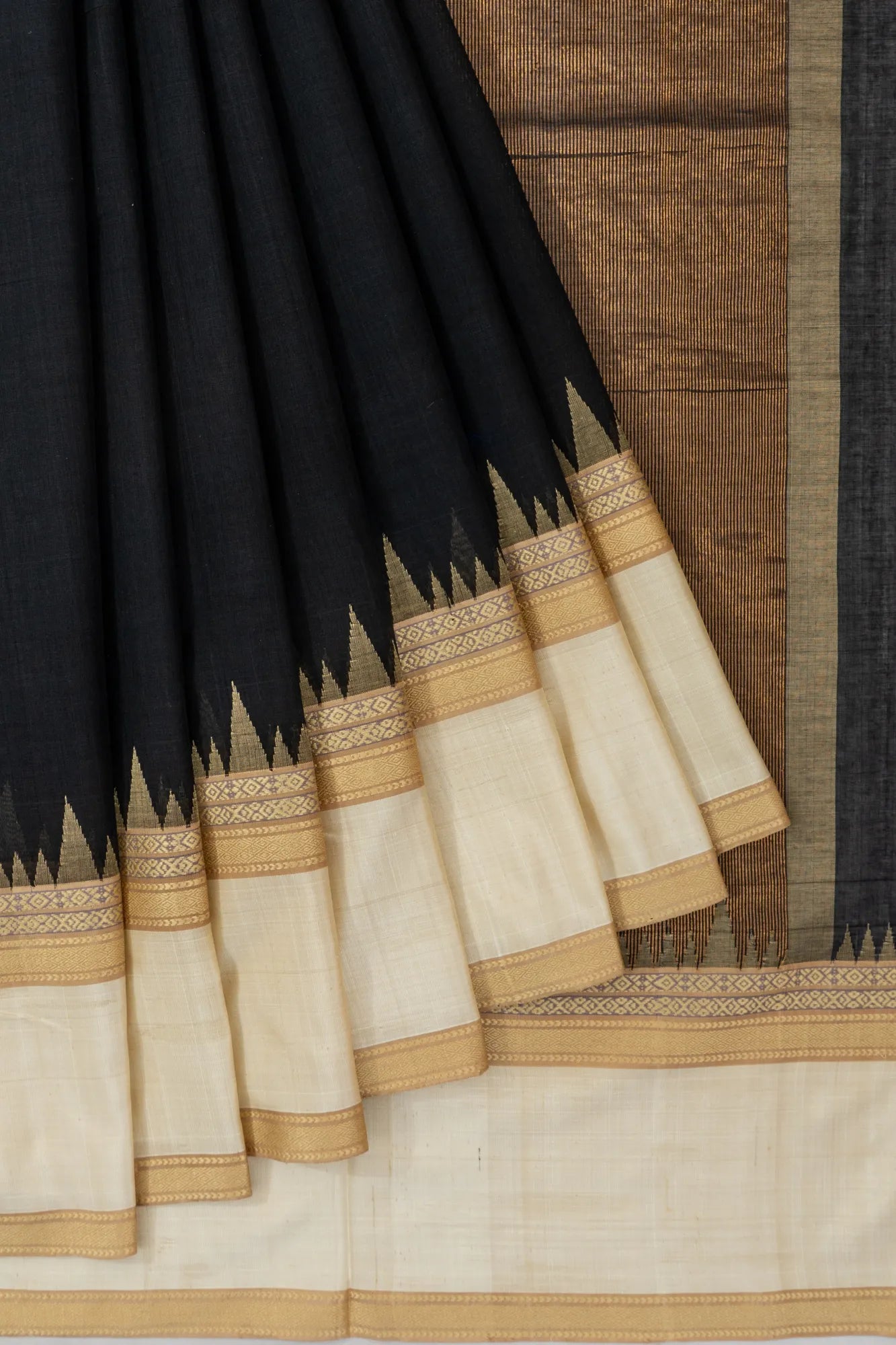 Ponduru Handspun Cotton Plain Black Saree