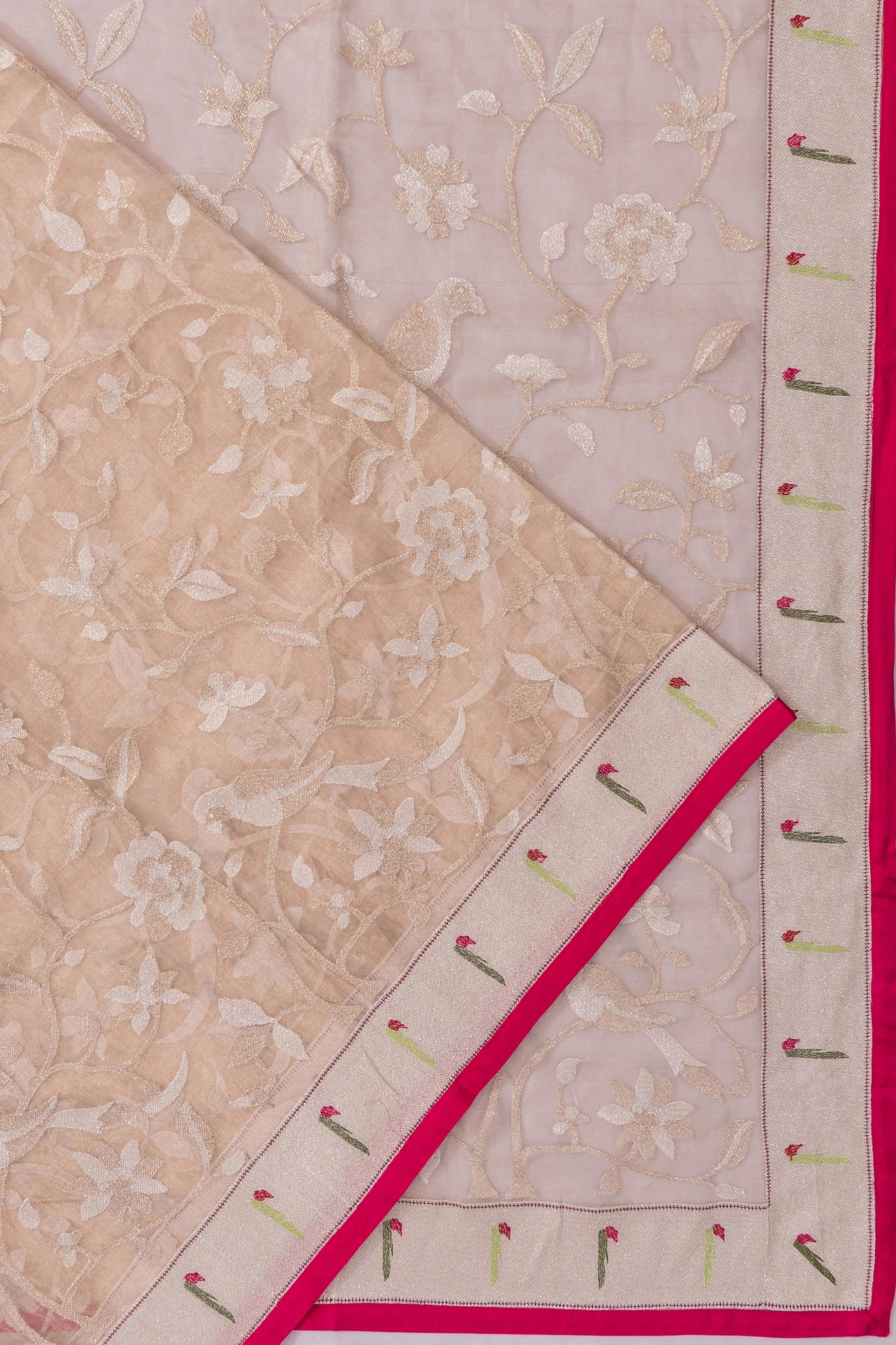 Organza Jaal Peach Saree With Bandhani Blouse