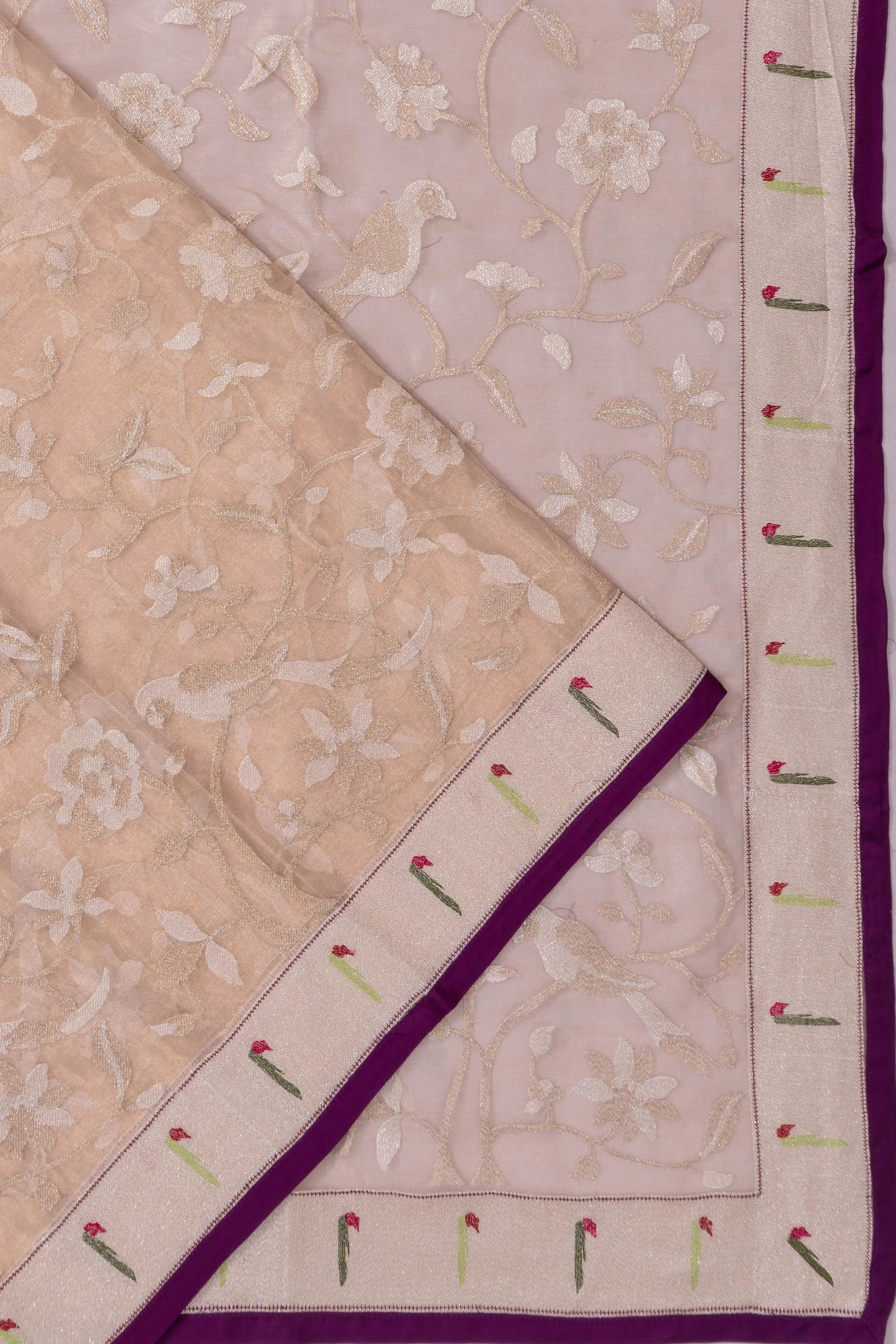 Organza Jaal Peach Saree With Bandhani Blouse