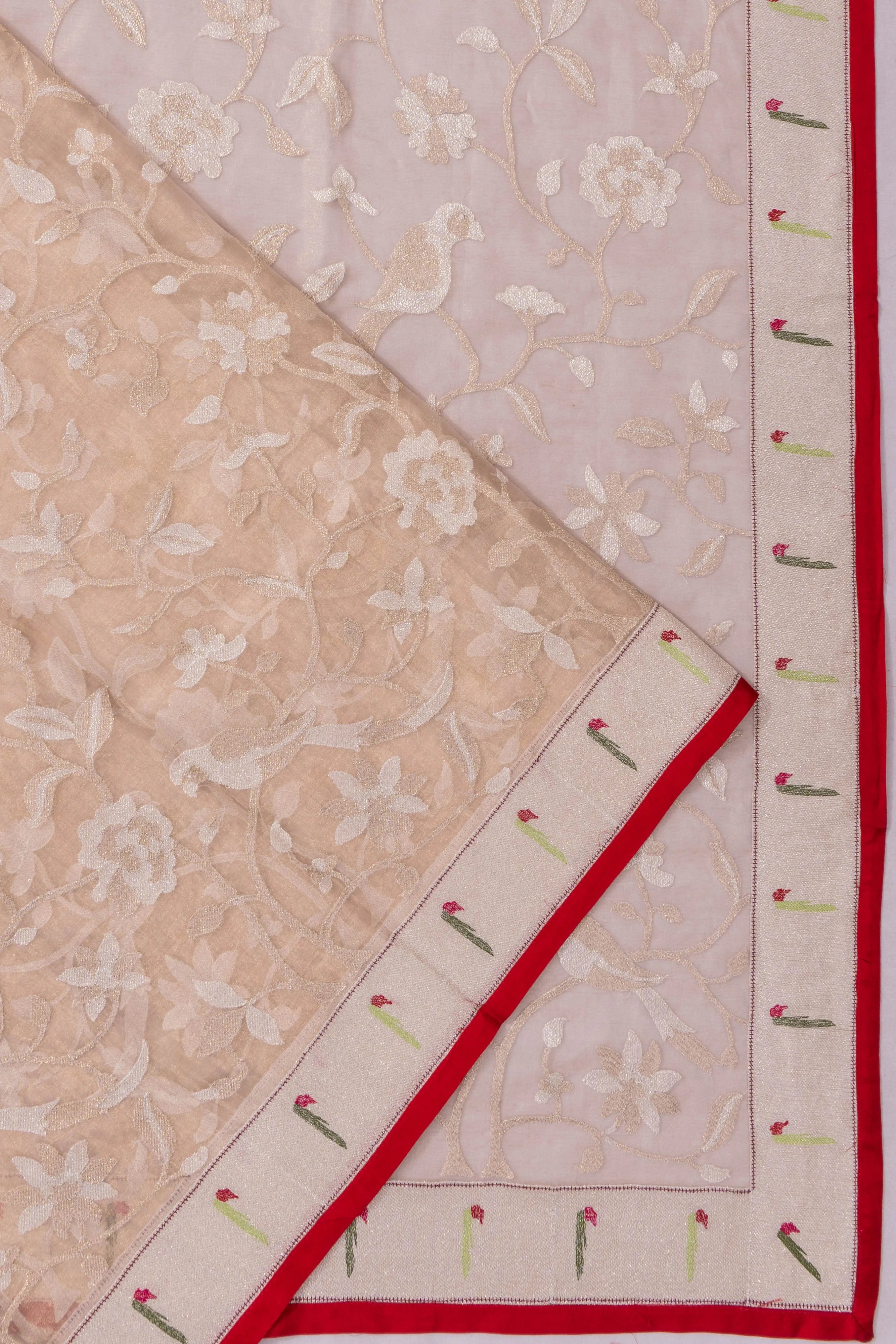 Organza Jaal Peach Saree With Bandhani Blouse