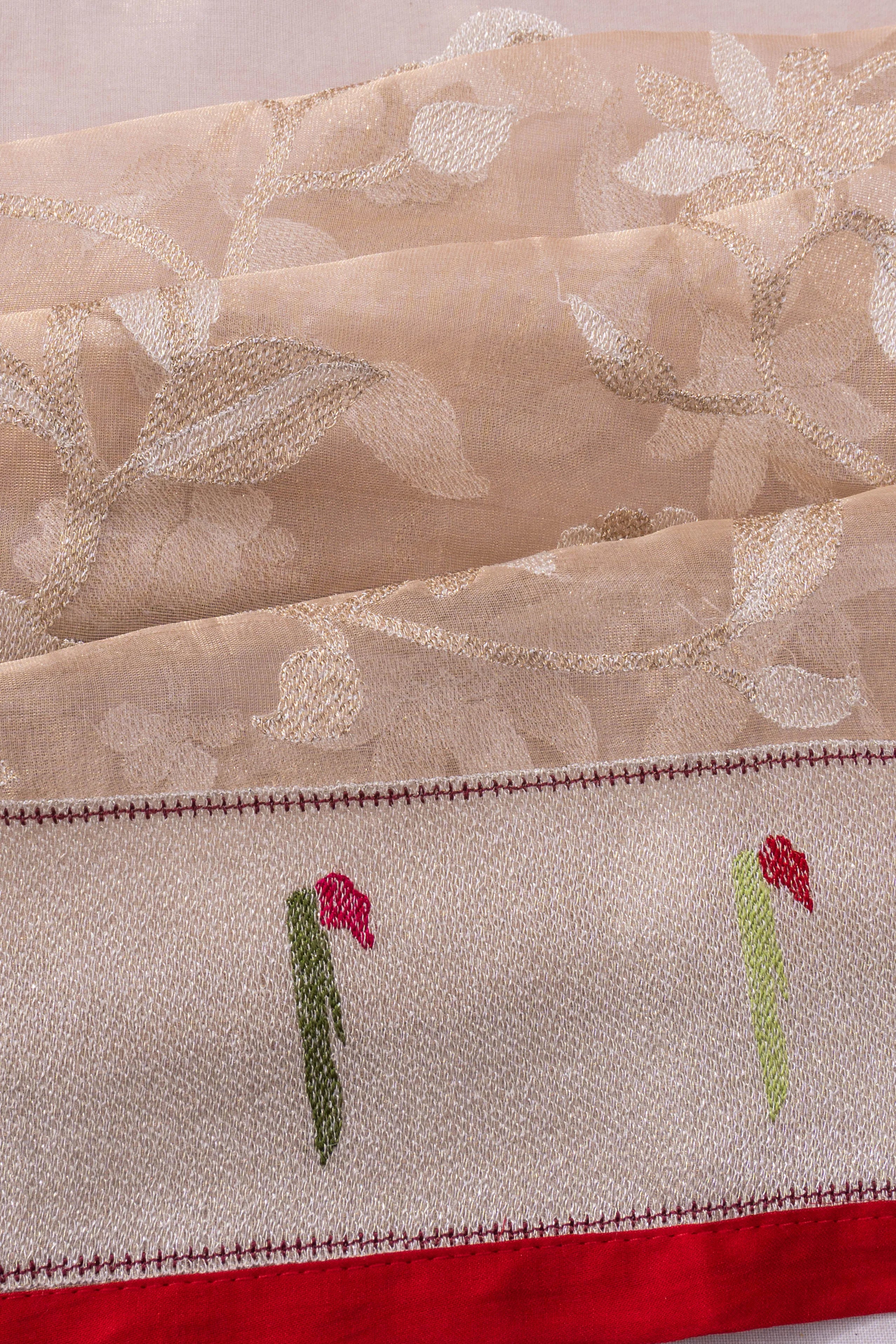 Organza Jaal Peach Saree With Bandhani Blouse