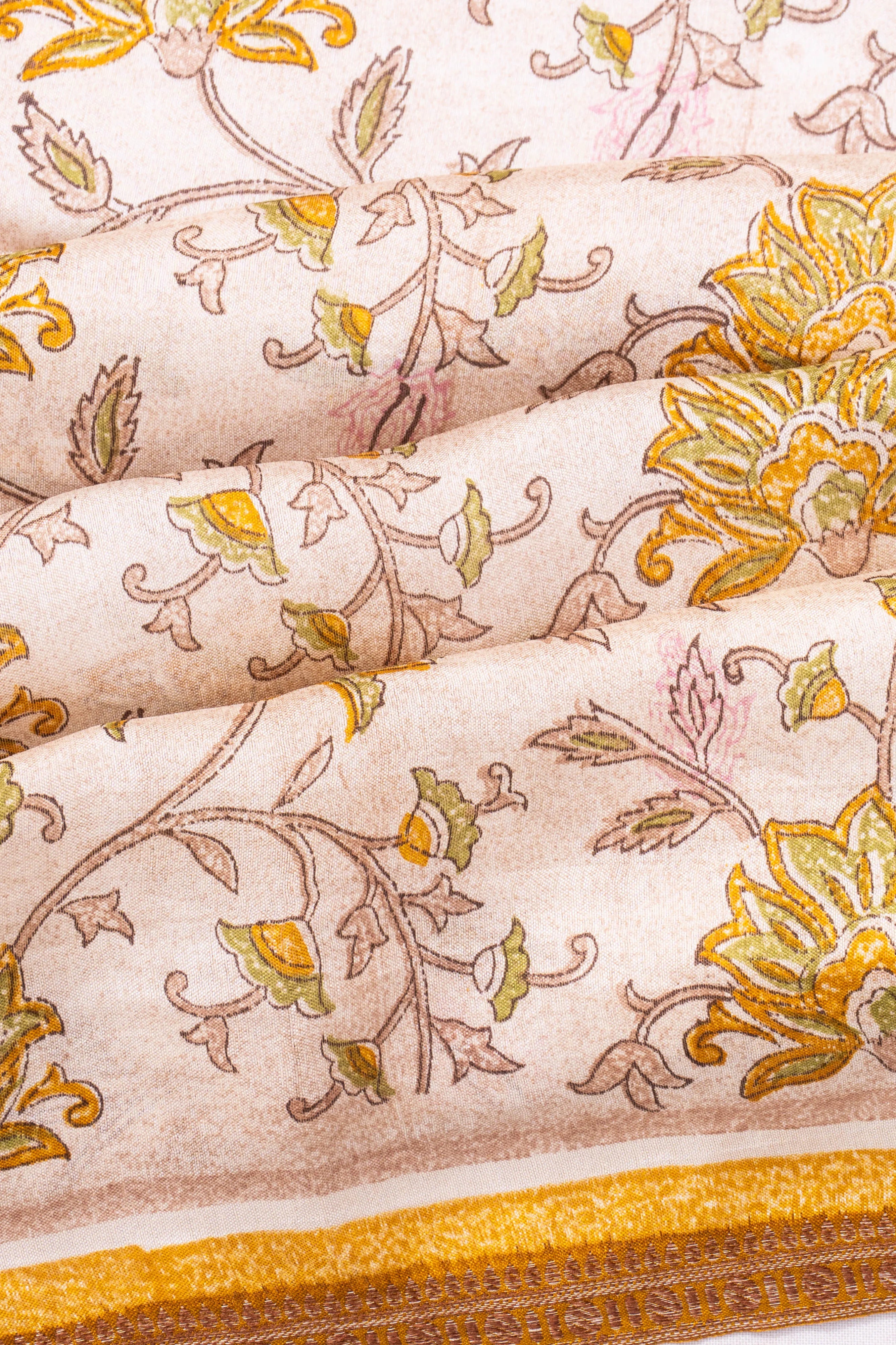 Chanderi Silk Printed White Saree