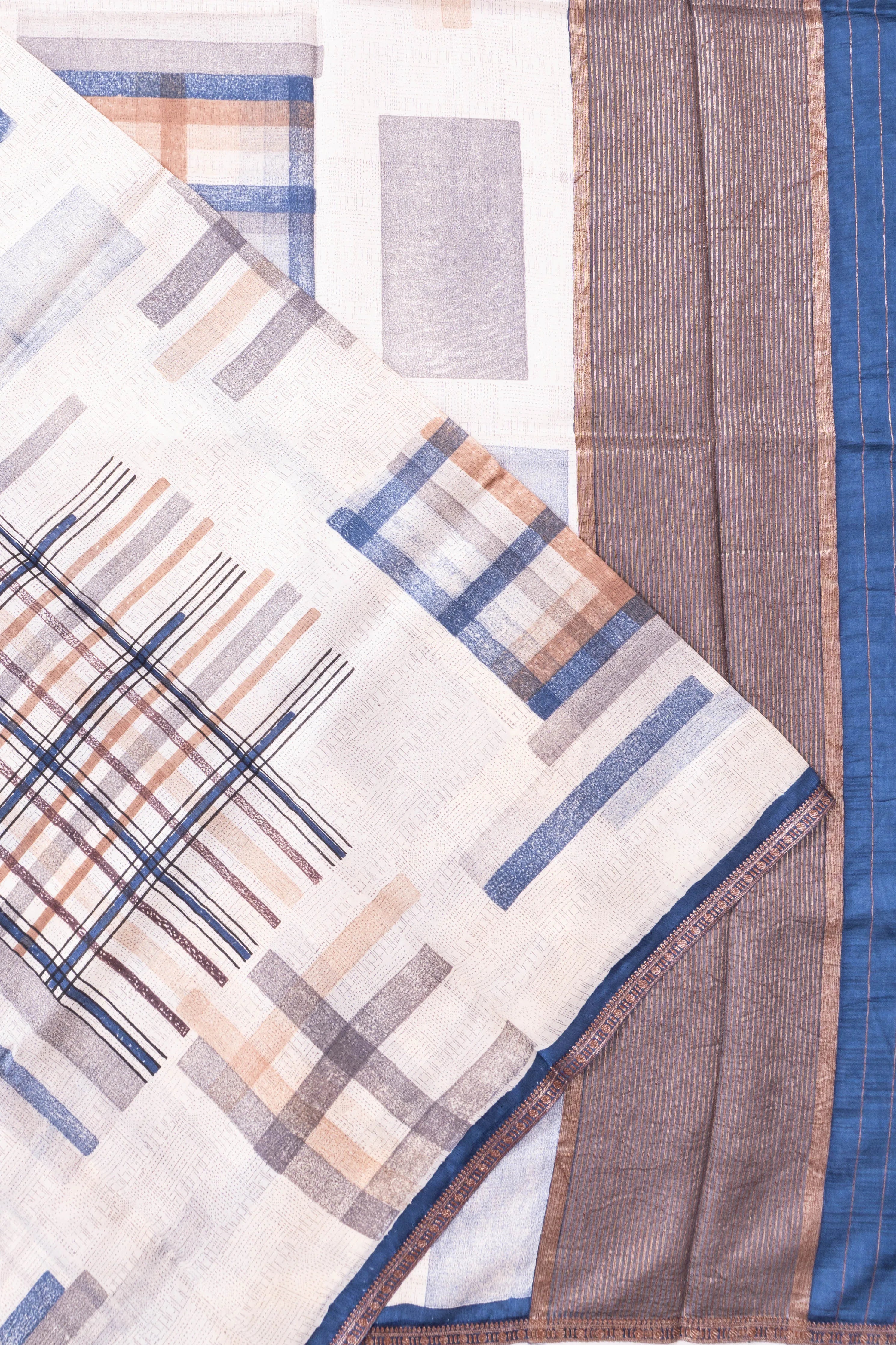 Chanderi Silk Printed White Saree
