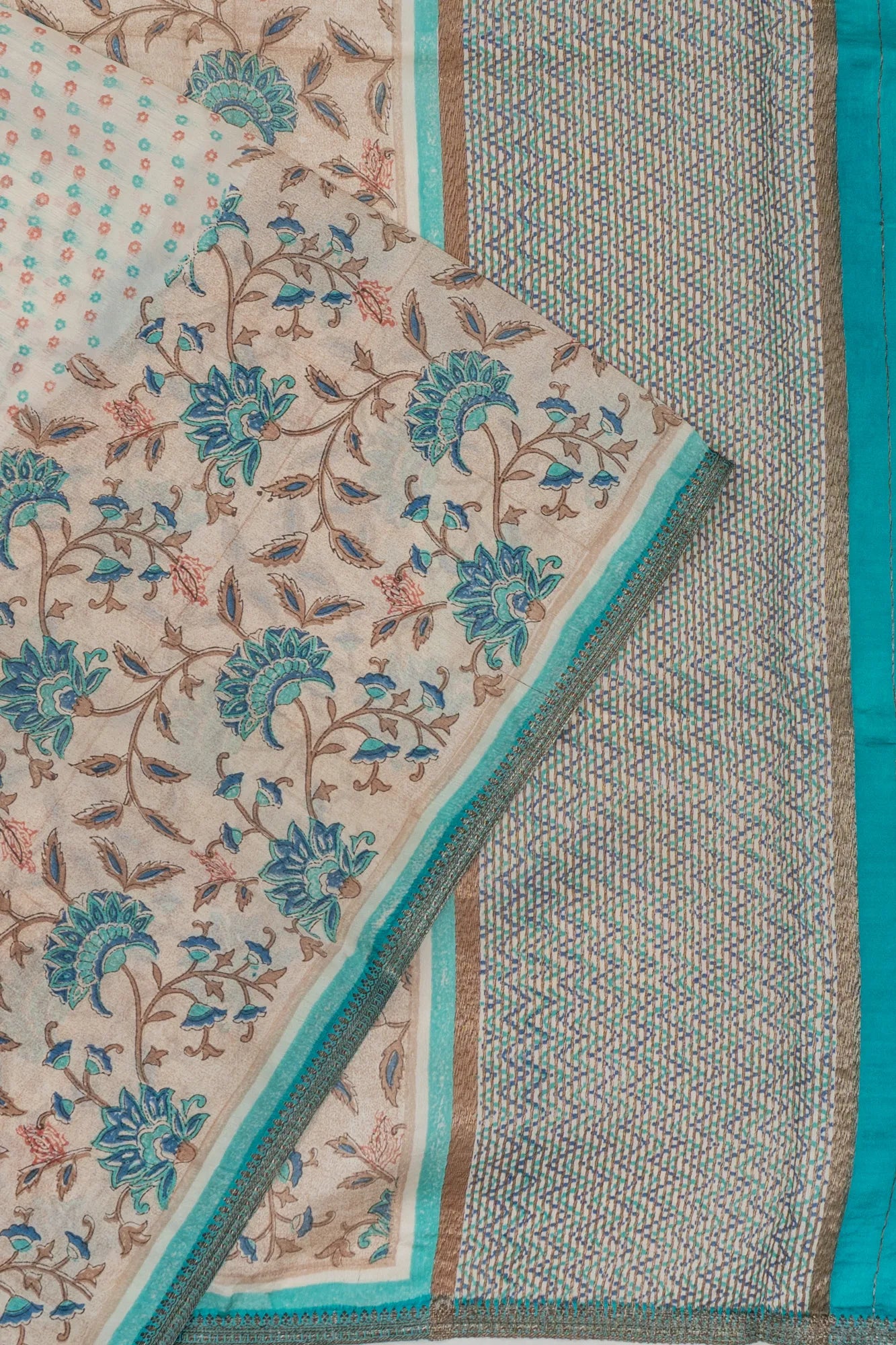 Chanderi Silk Printed White Saree
