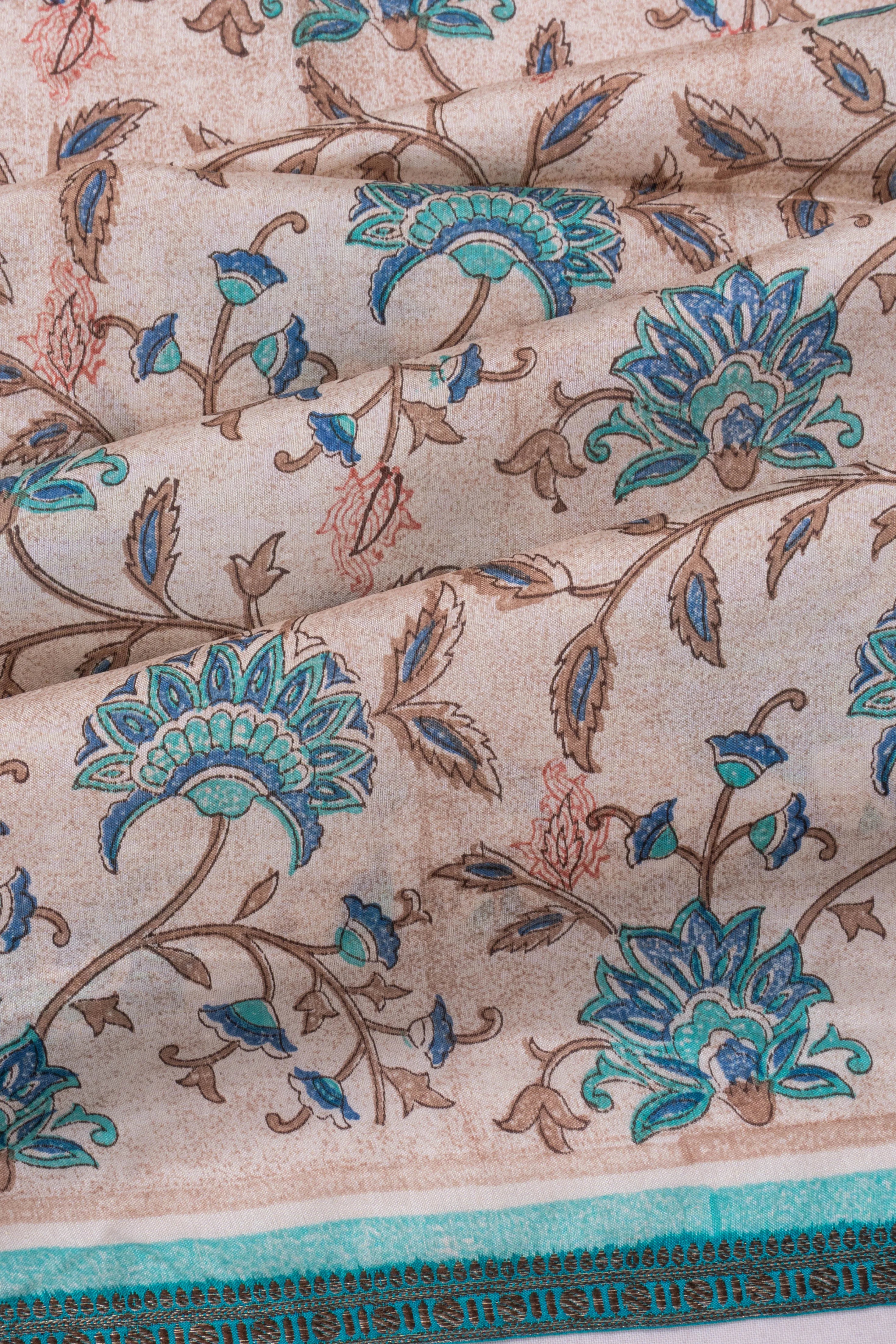 Chanderi Silk Printed Blue Saree