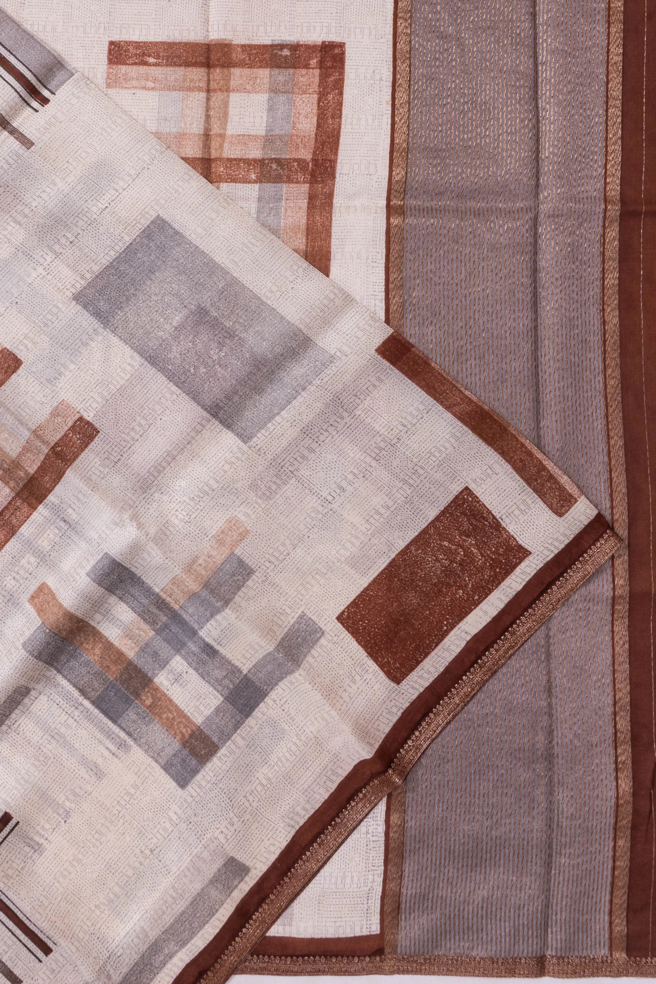 Chanderi Silk Printed Brown Saree