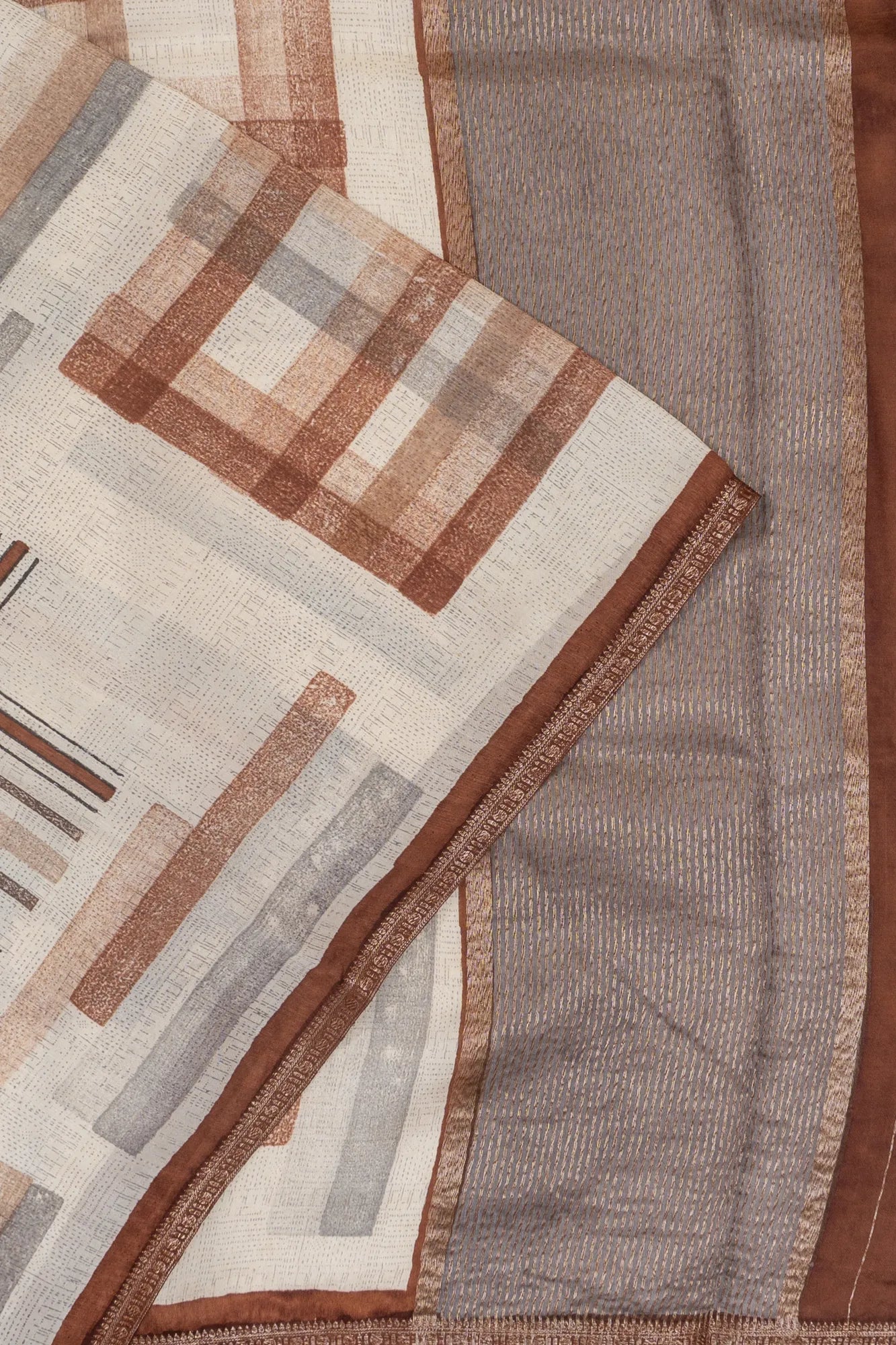 Chanderi Silk Printed White Saree