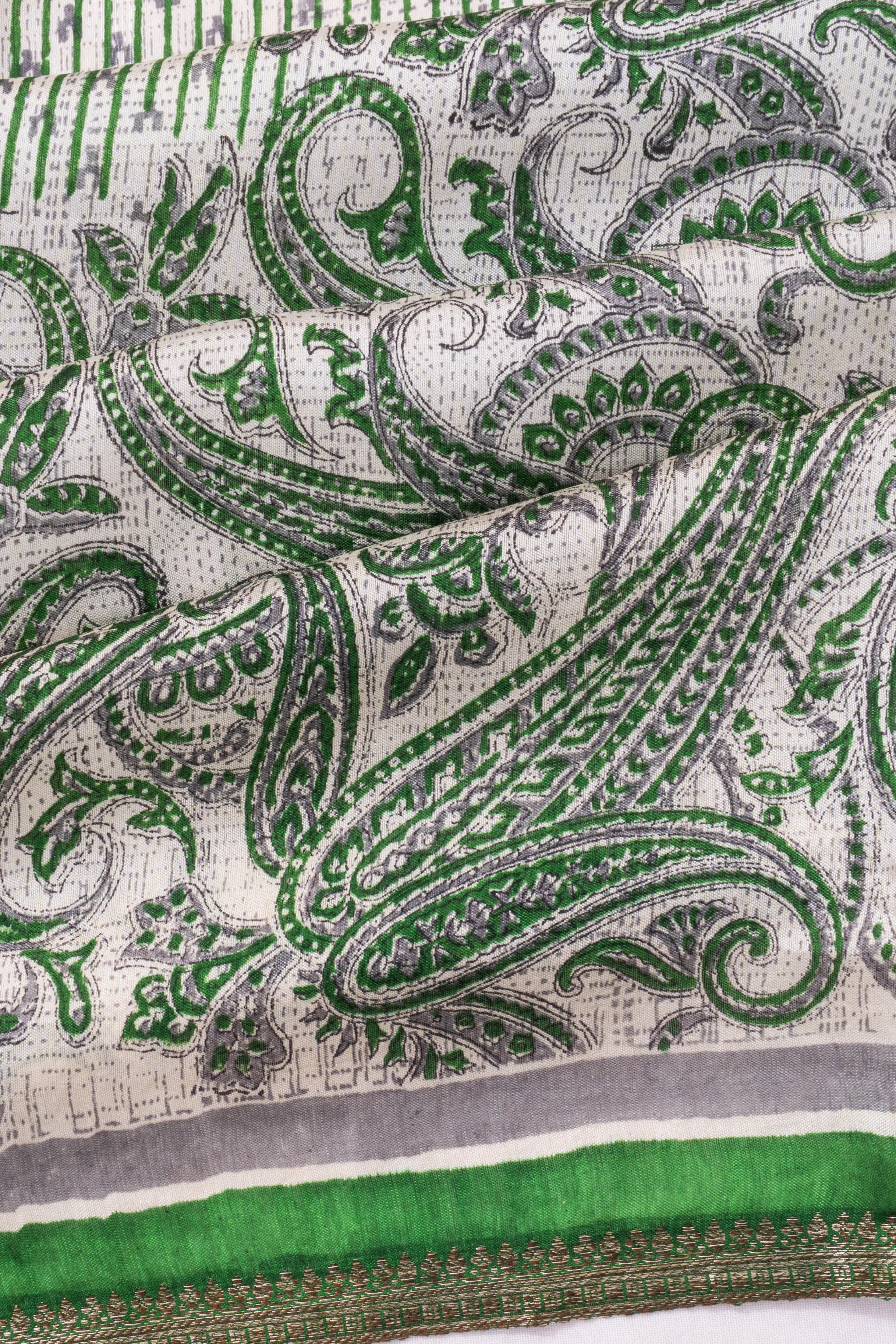 Chanderi Silk Printed Green Saree
