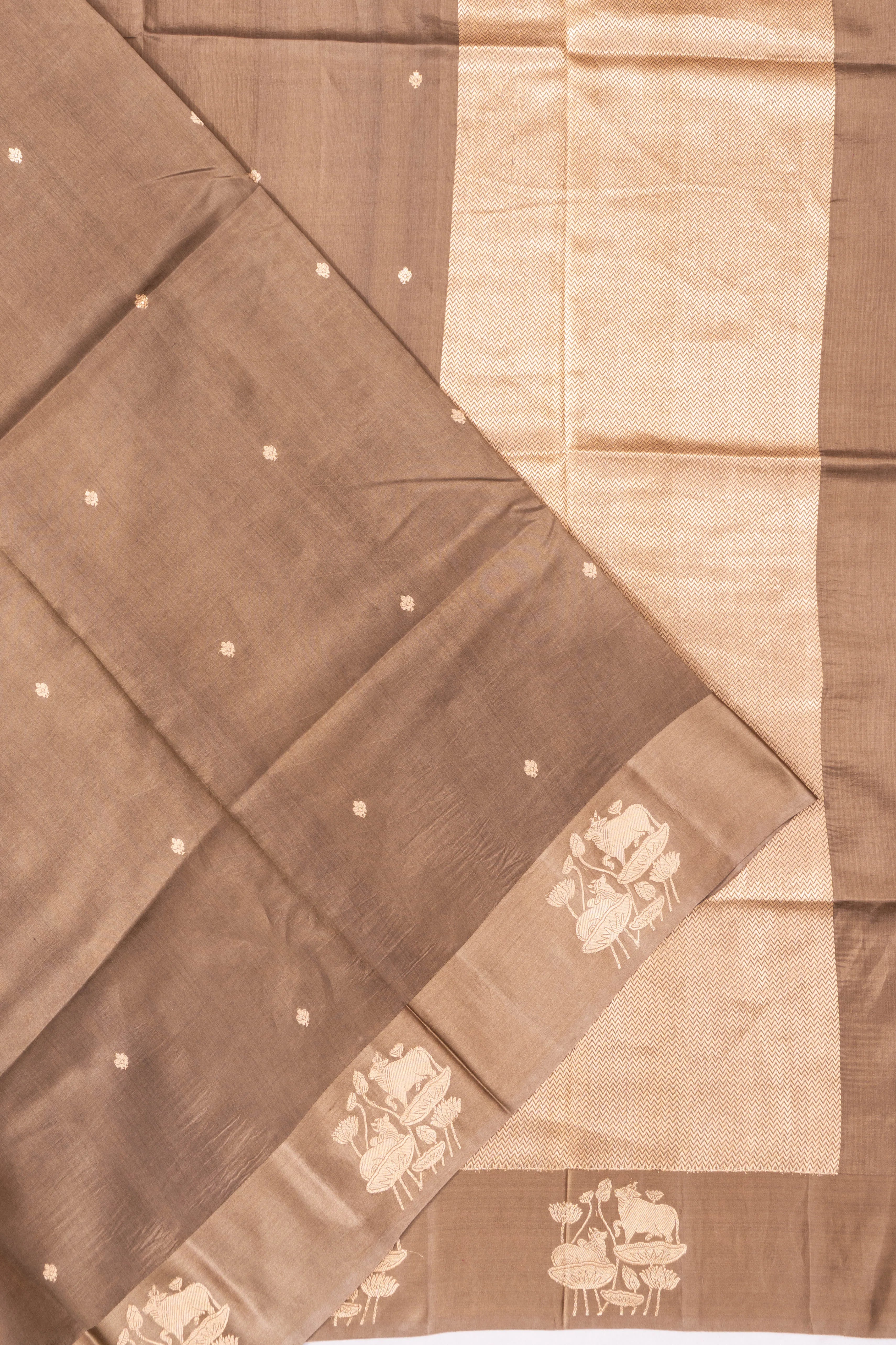 Banarasi Katan Silk Butta Brown Saree