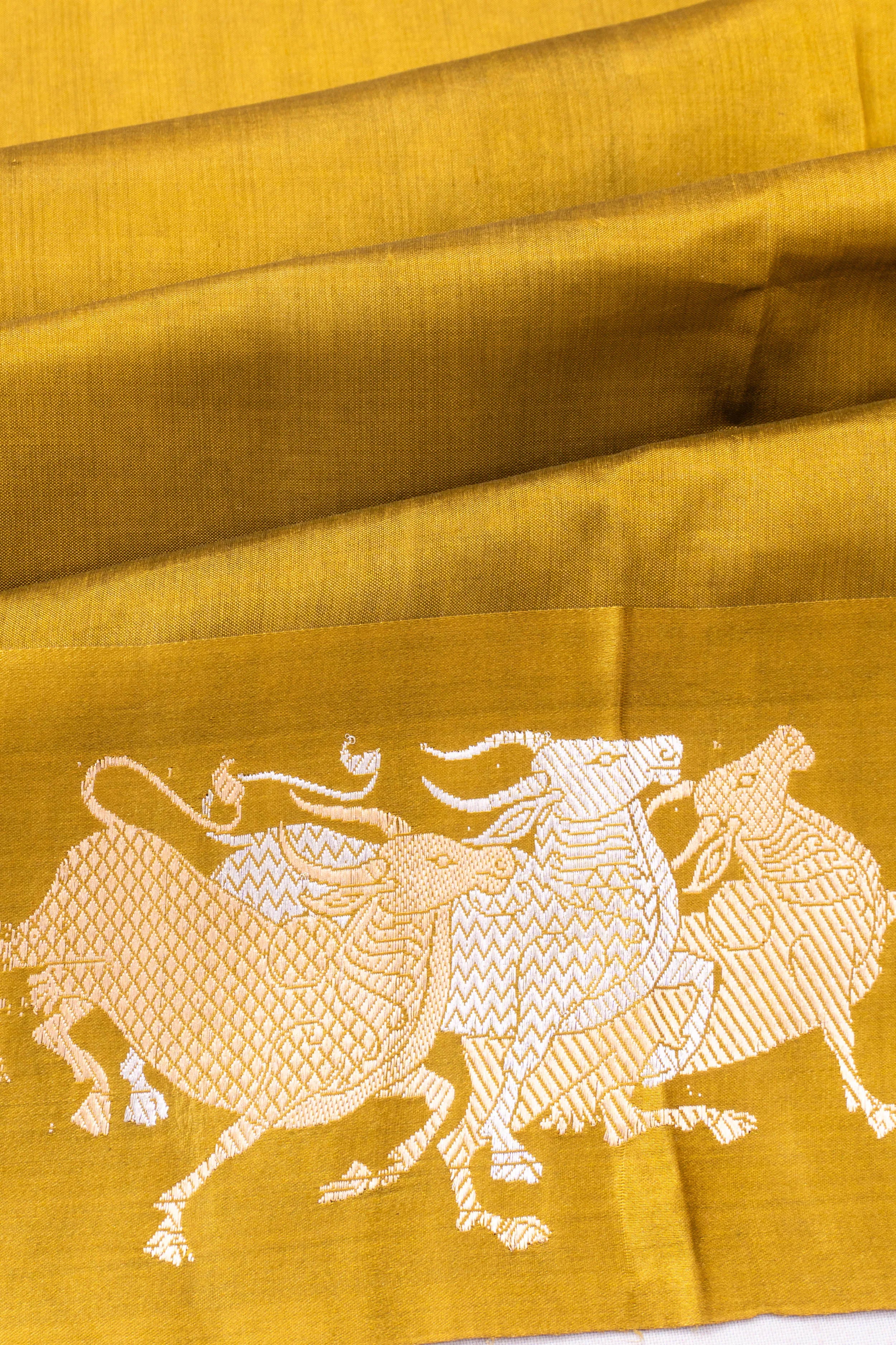 Banarasi Katan Silk Butta Mustard Yellow Saree