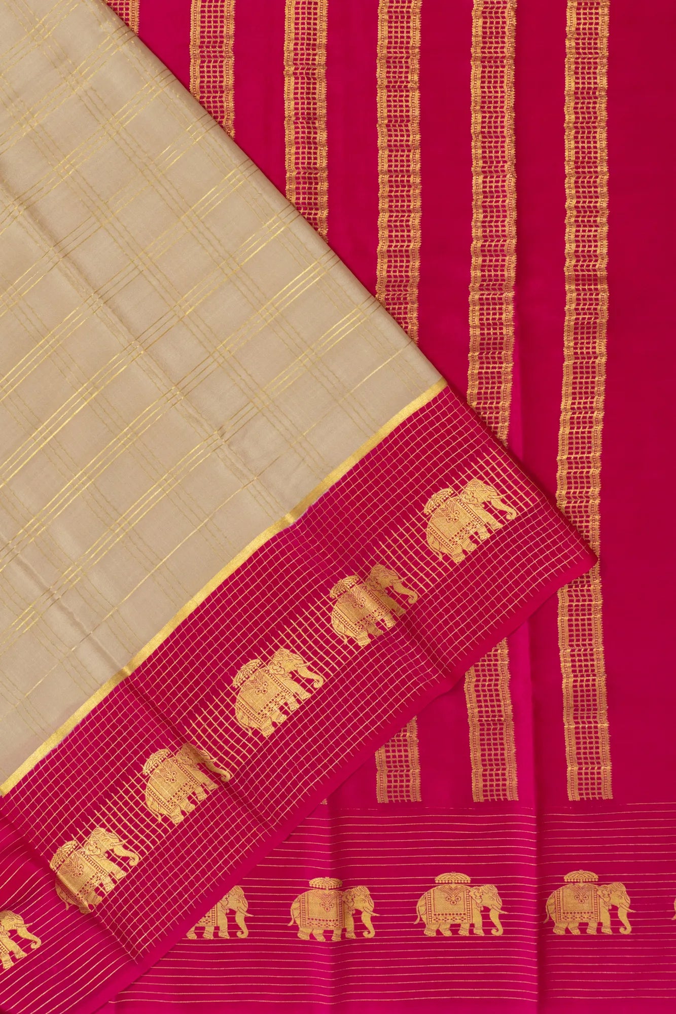 Mysore Silk Checks Beige Saree