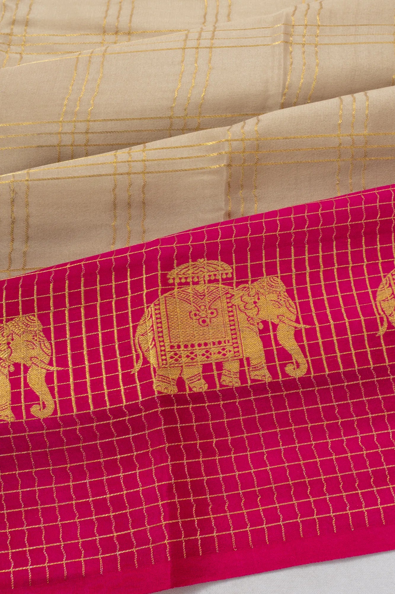 Mysore Silk Checks Beige Saree