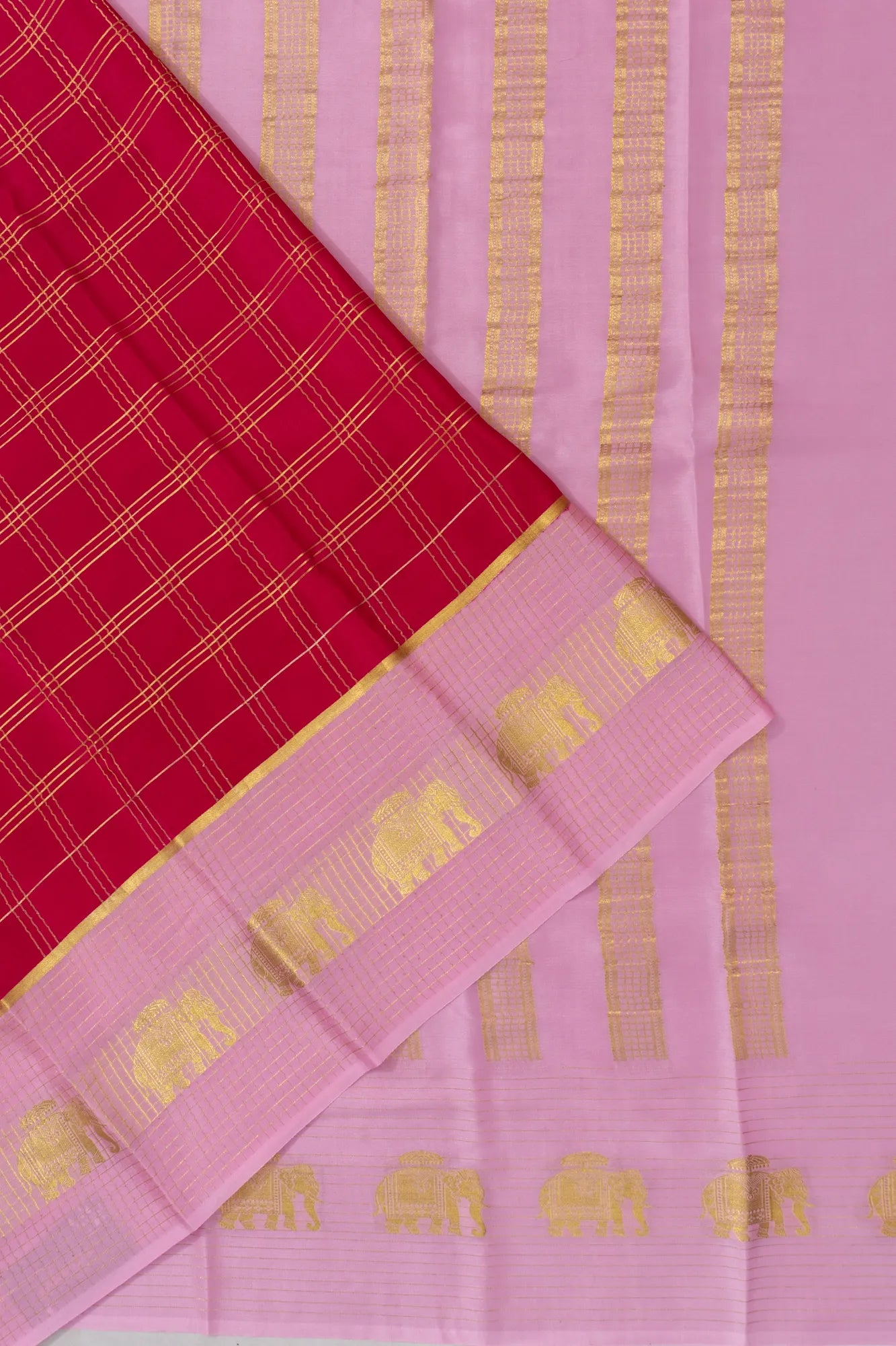 Mysore Silk Checks Red Saree