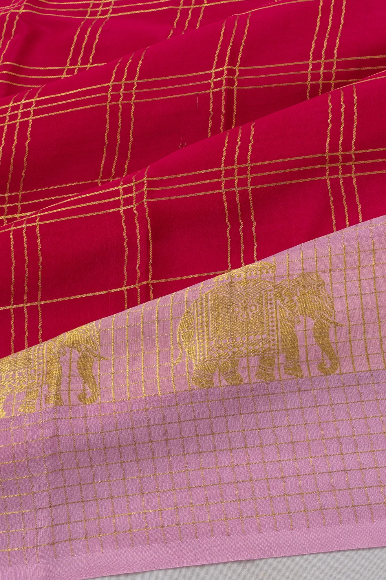Mysore Silk Checks Red Saree