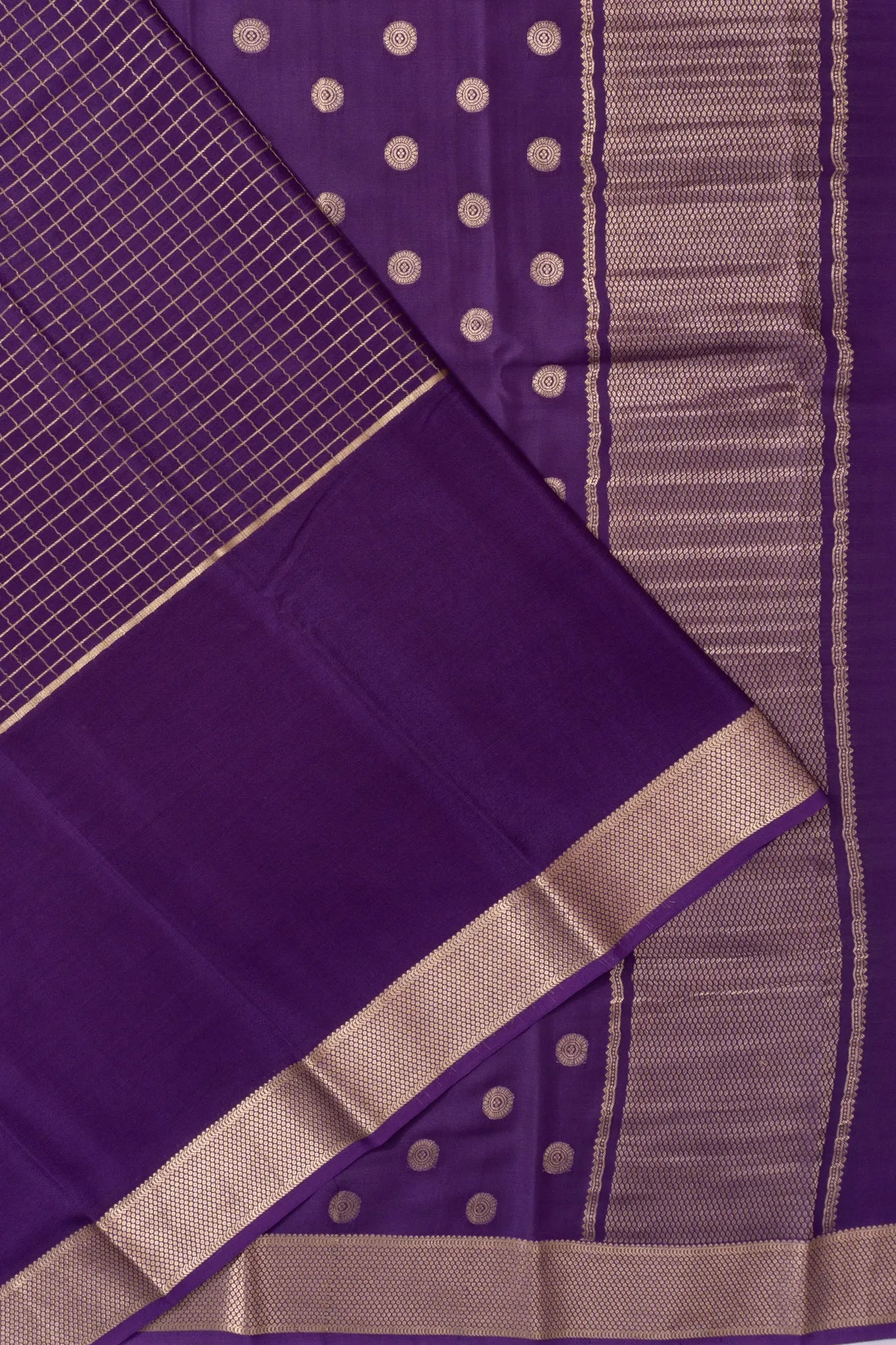 Mysore Silk Checks Purple Saree