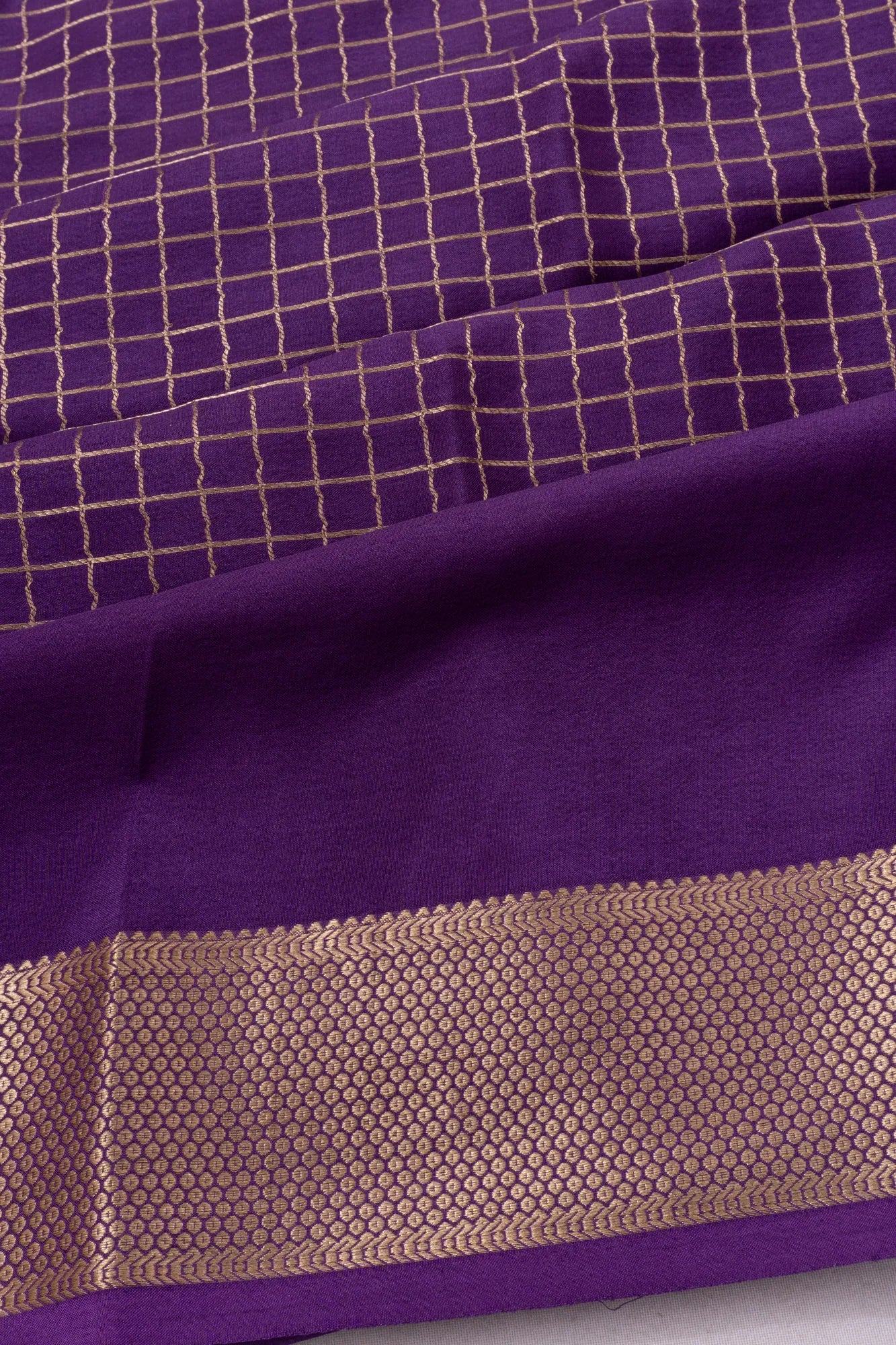 Mysore Silk Checks Purple Saree