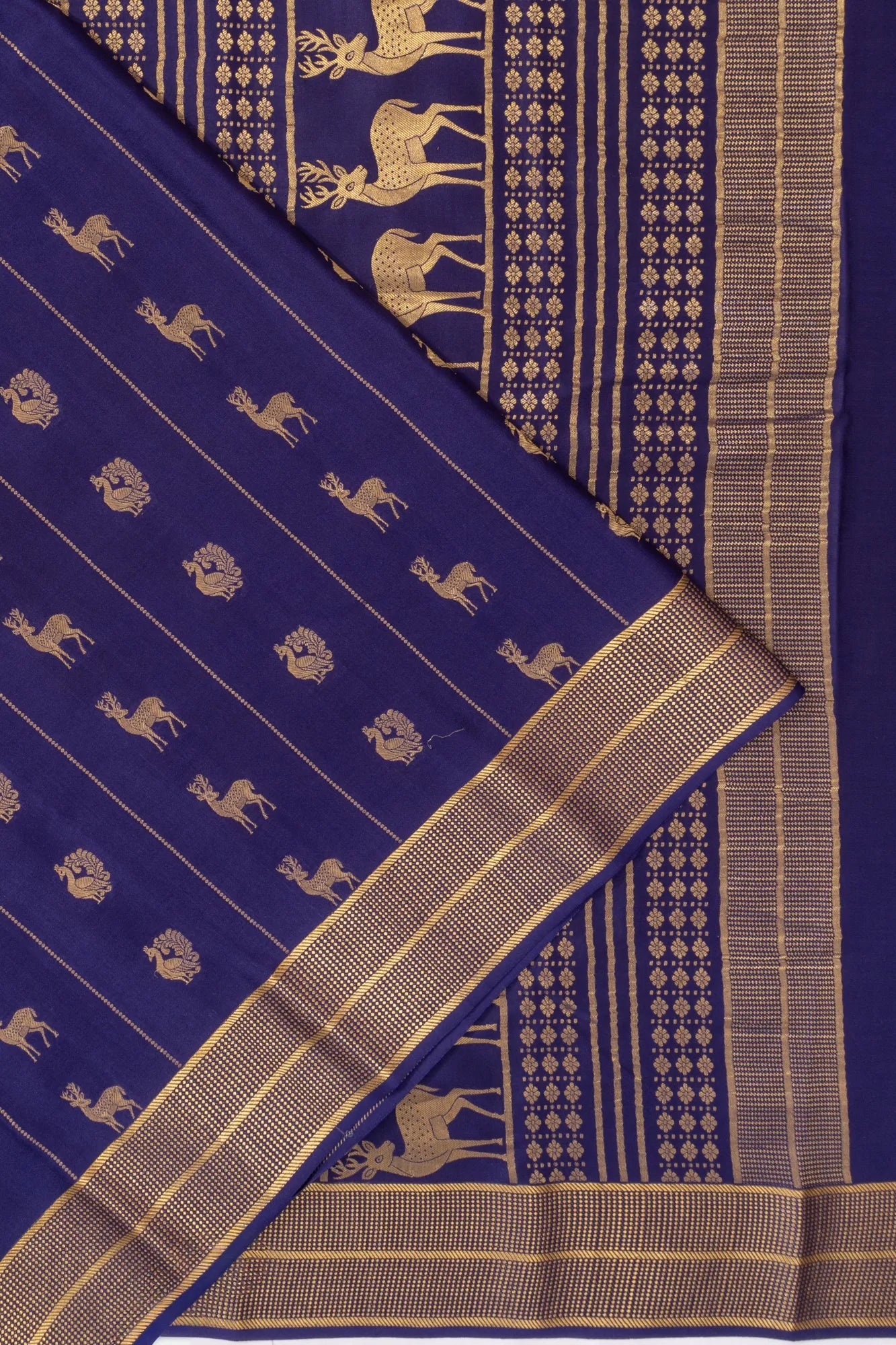 Mysore Silk Brocade Dark Blue Saree