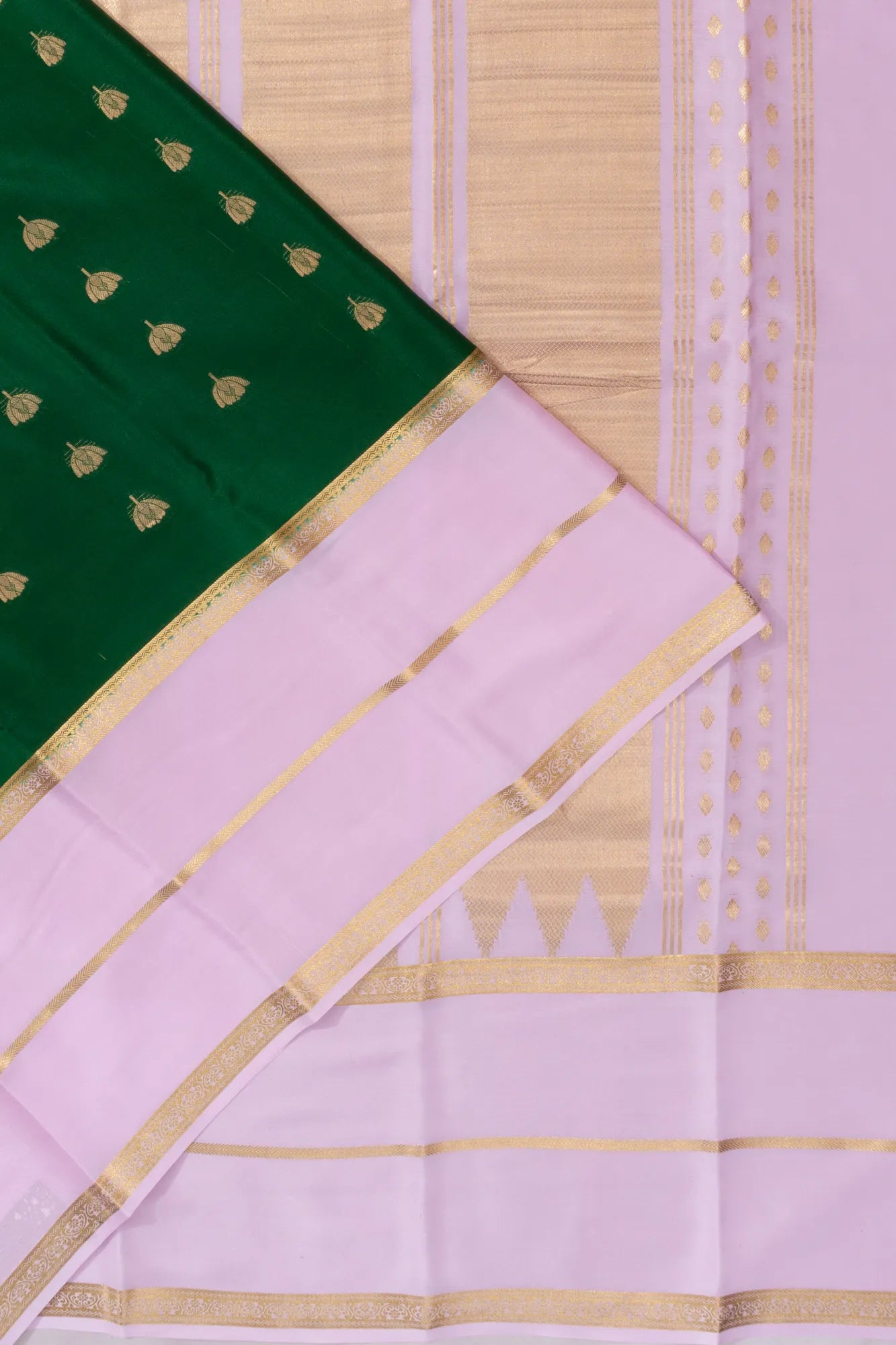 Mysore Silk Butta Bottle Green Saree