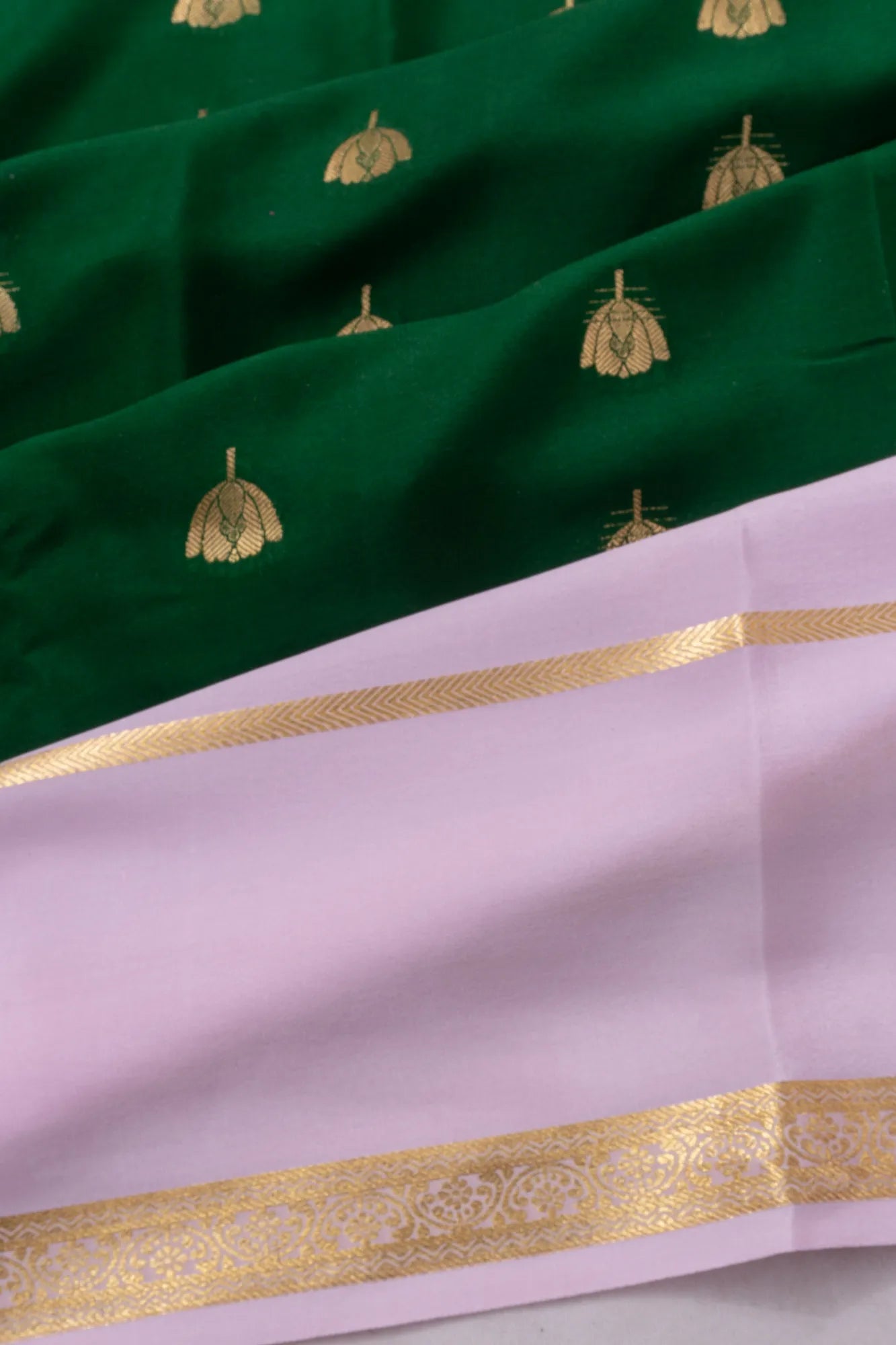 Mysore Silk Butta Bottle Green Saree