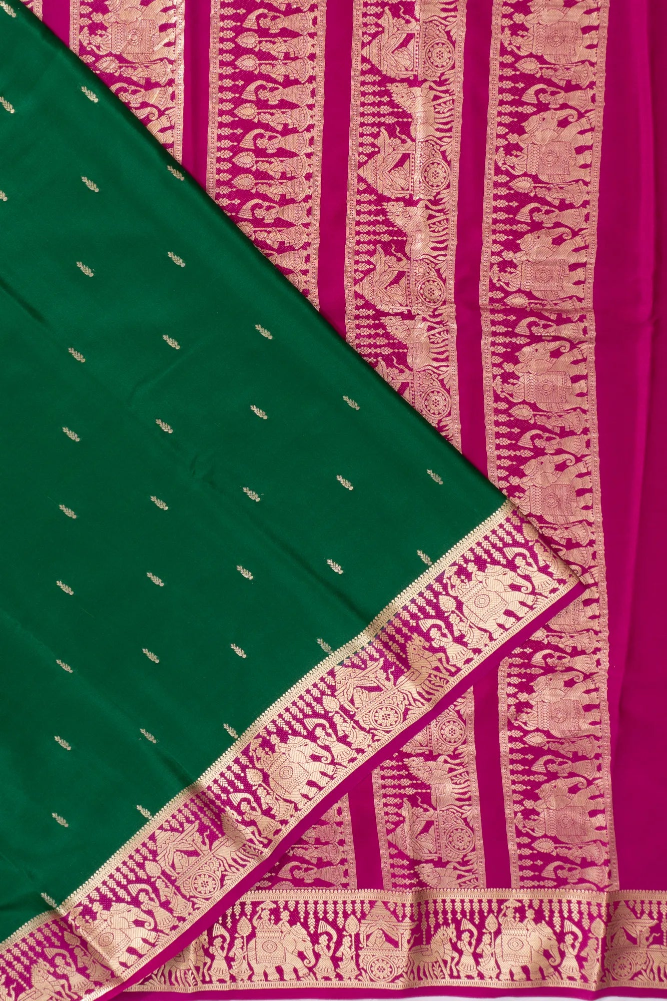 Mysore Silk Butta Bottle Green Saree