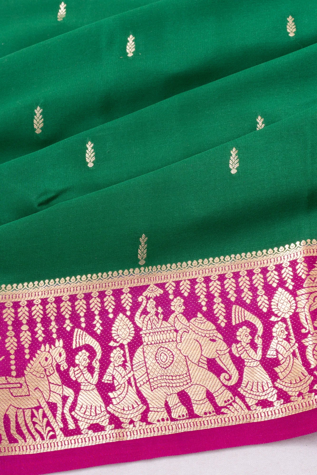 Mysore Silk Butta Bottle Green Saree
