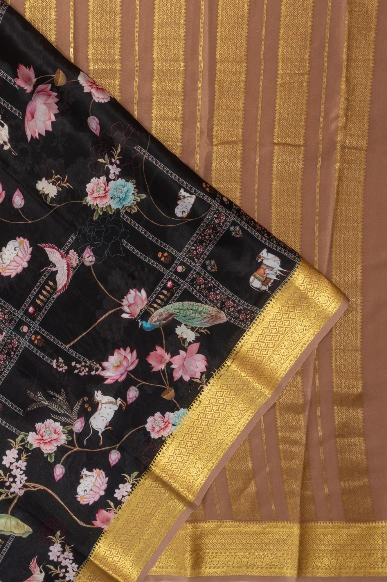 Mysore Silk Printed Black Saree