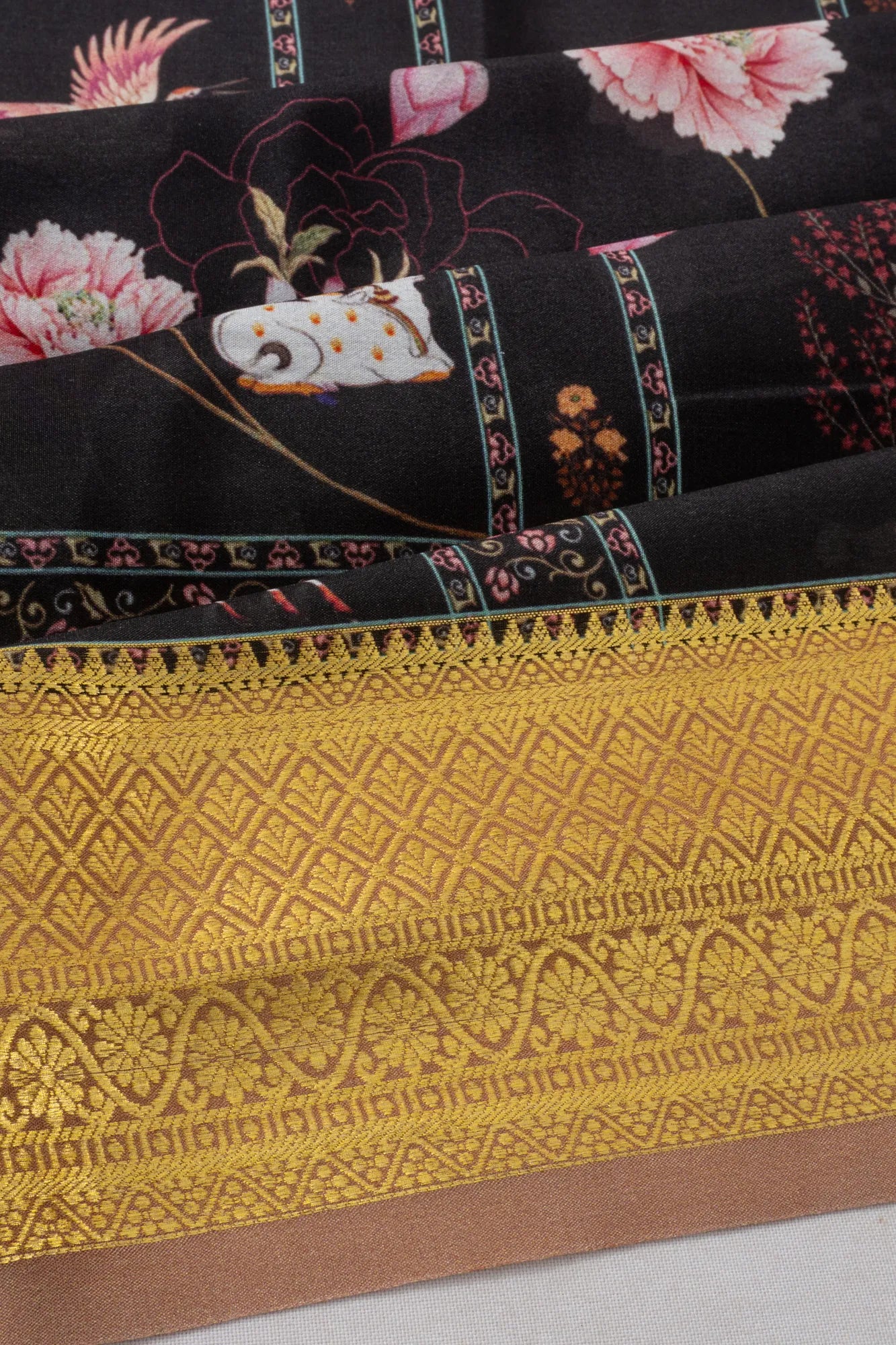Mysore Silk Printed Black Saree