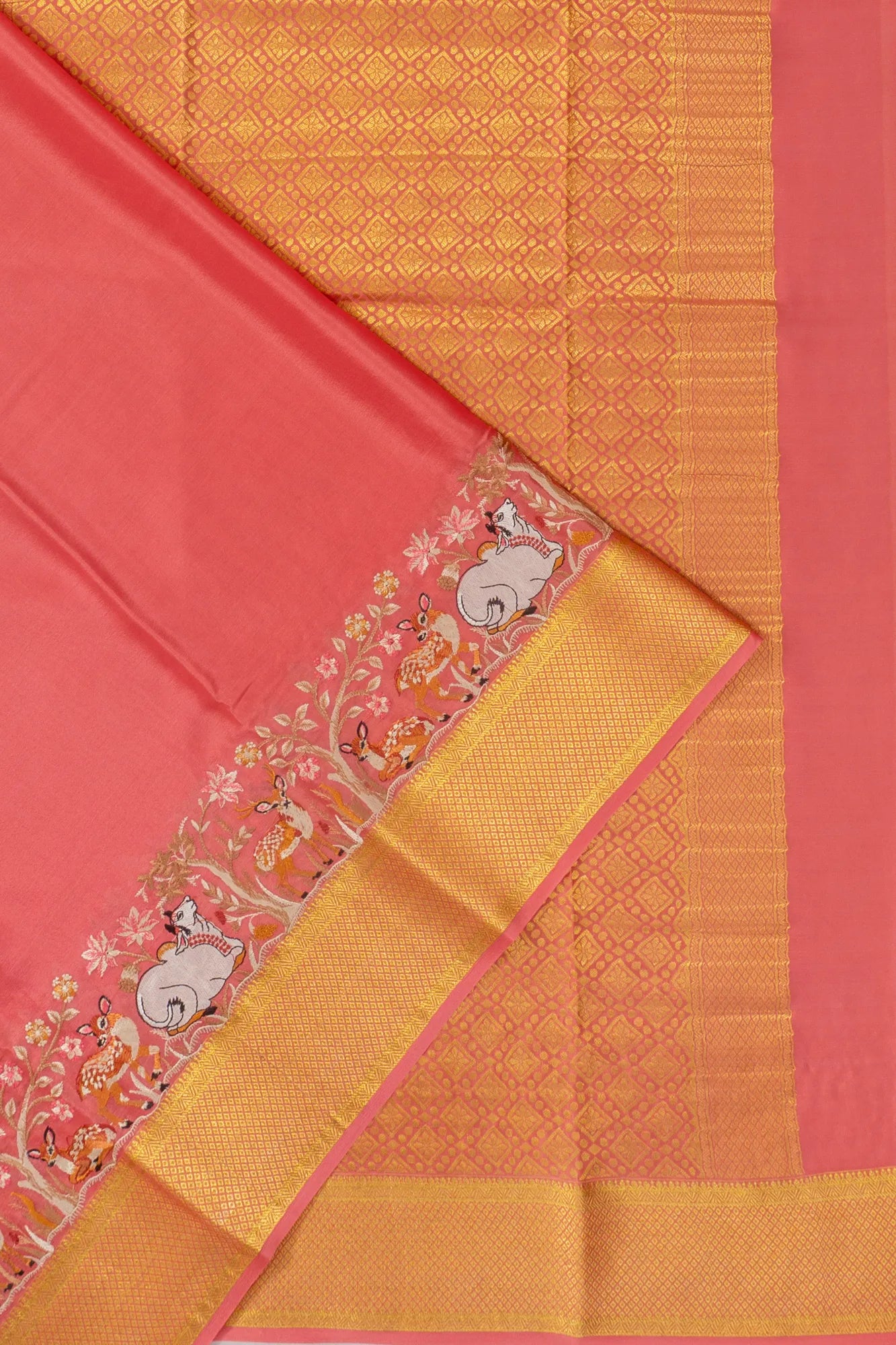 Mysore Silk Plain Pink Saree With Embroidery