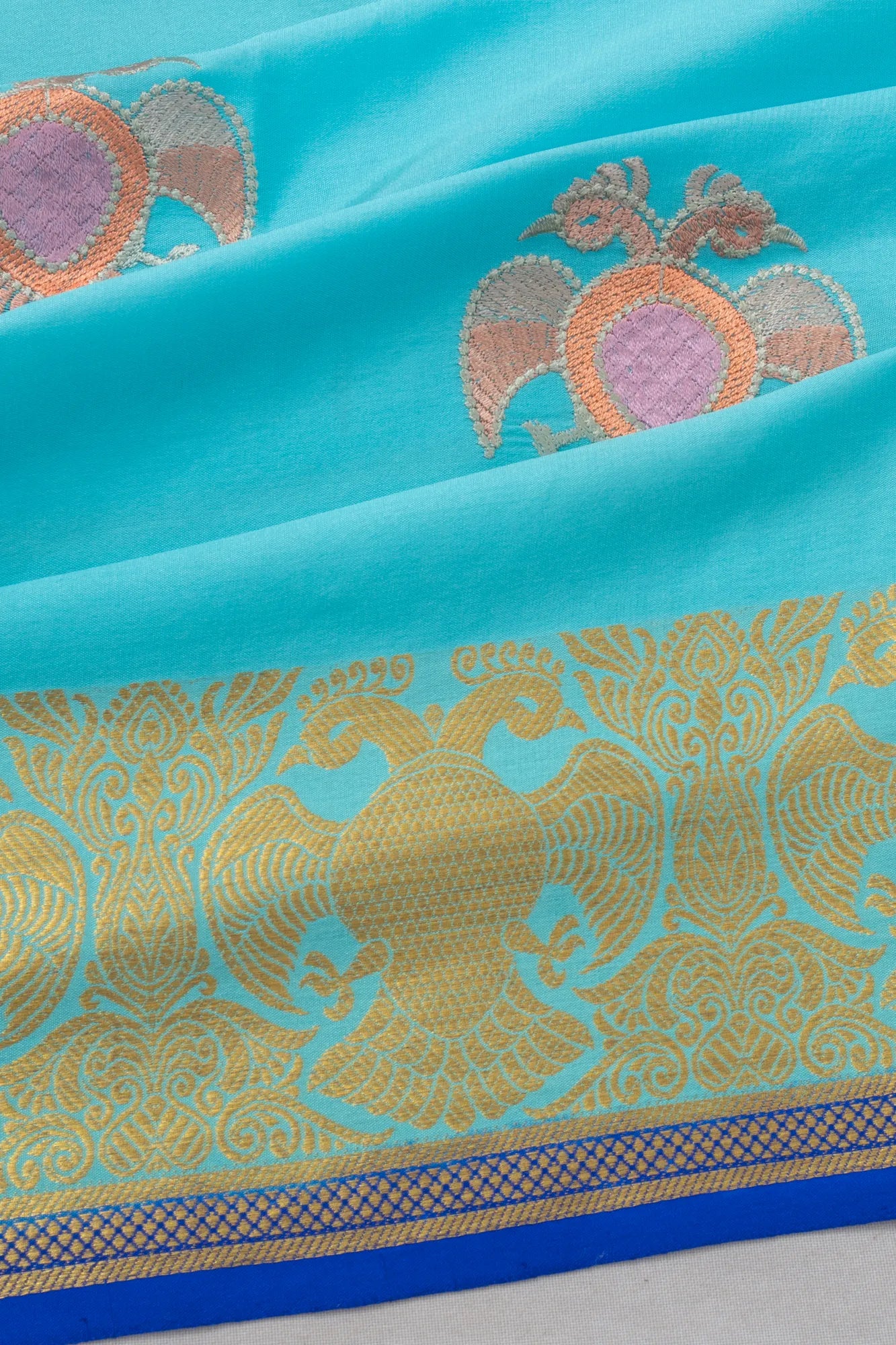 Mysore Silk Embroidery Butta Blue Saree