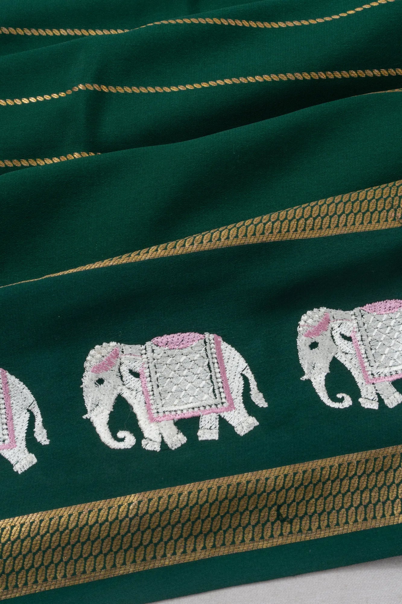 Mysore Silk Brocade Bottle Green Saree With Embroidery